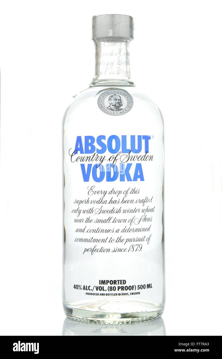 Absolut vodka isolated on white background. Stock Photo