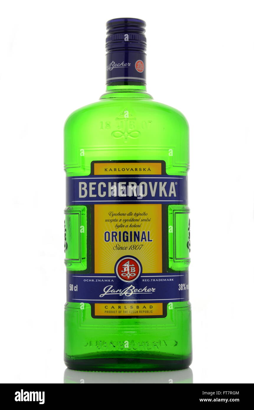 Bottle of Becherovka isolated on white background Stock Photo - Alamy