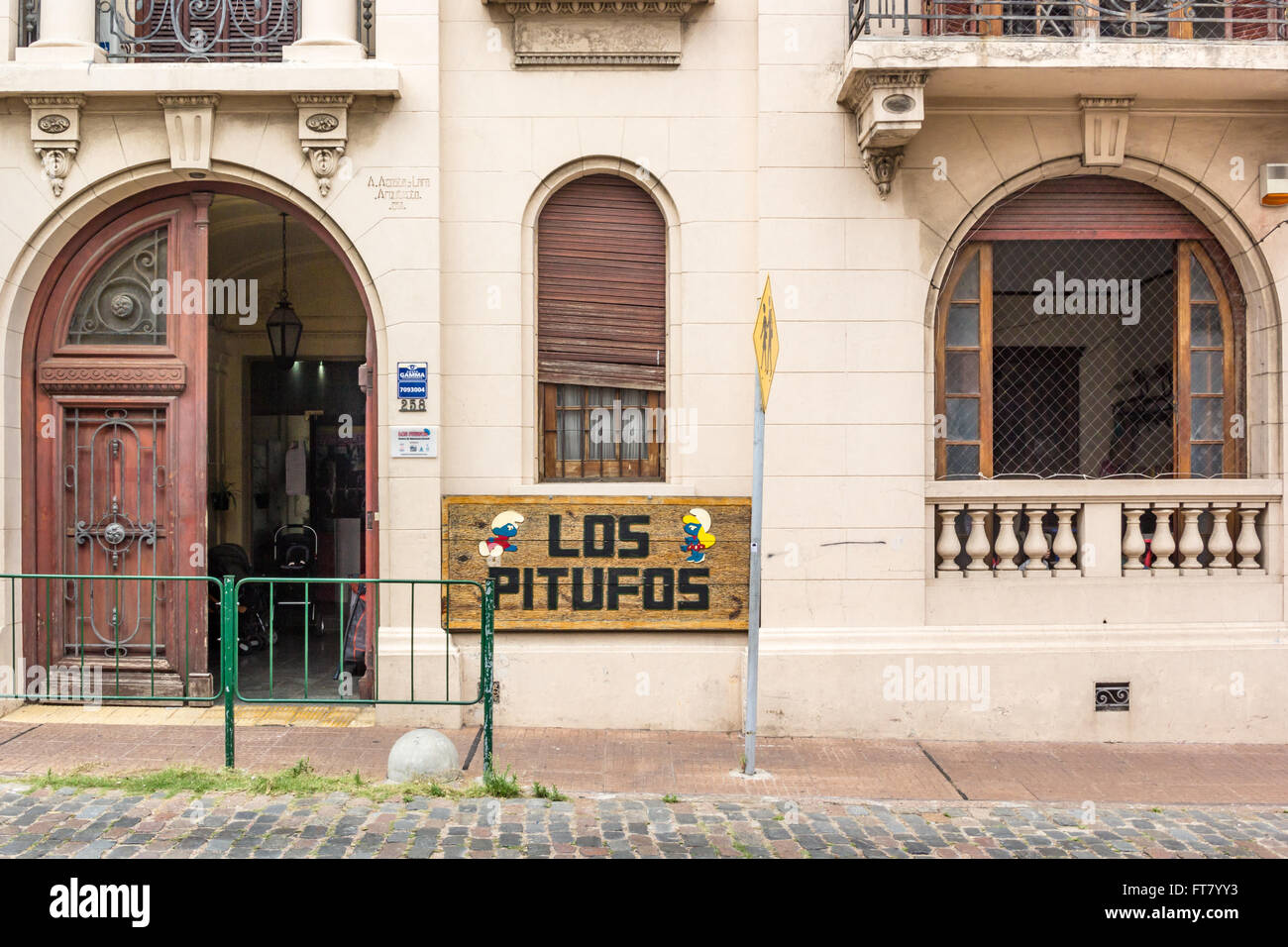 DAYCARE CENTER, MONTIVIDEO, URUGUAY - CIRCA DECEMBER 2015.  The Los Pitufos (The Smurfs) daycare center. Stock Photo