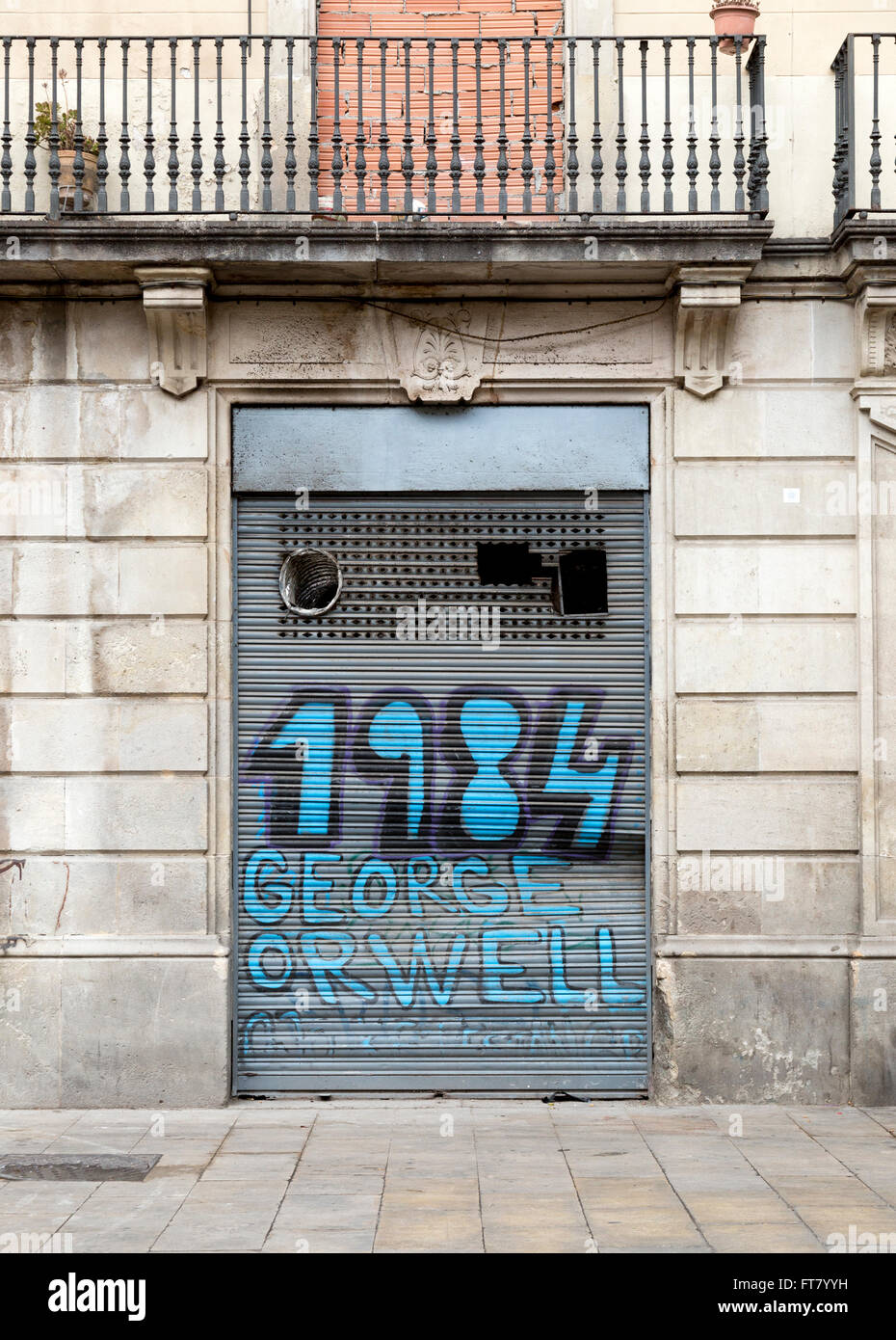 Graffiti in Granada Spain, featuring George Orwell 1984 on the Plaza Nueva. Stock Photo