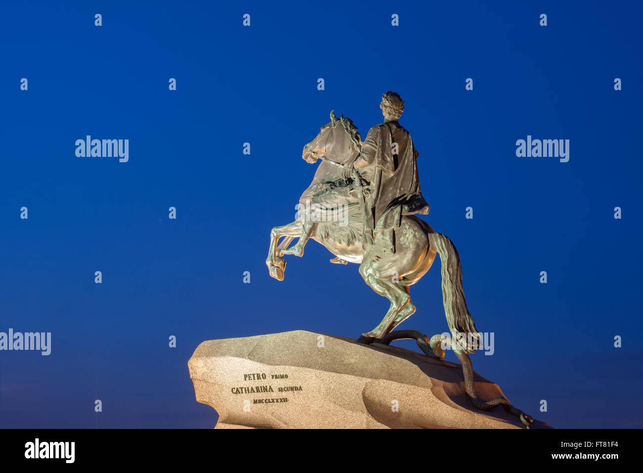 SAINT-PETERSBURG, RUSSIA - MARCH 24, 2016 : The statue of the Russian Emperor Peter the Great known as the bronze Horseman is a symbol of the city of St. Petersburg Stock Photo