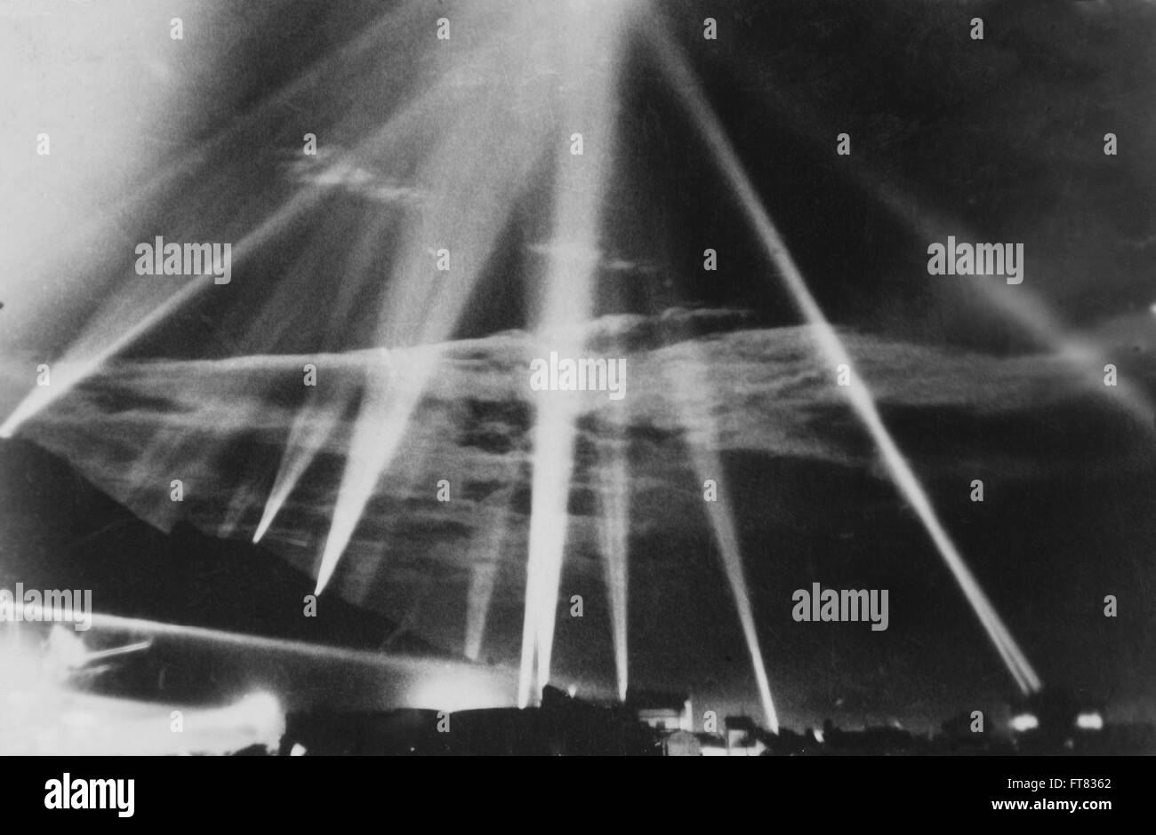Searchlights over Gibraltar during World War ll Stock Photo