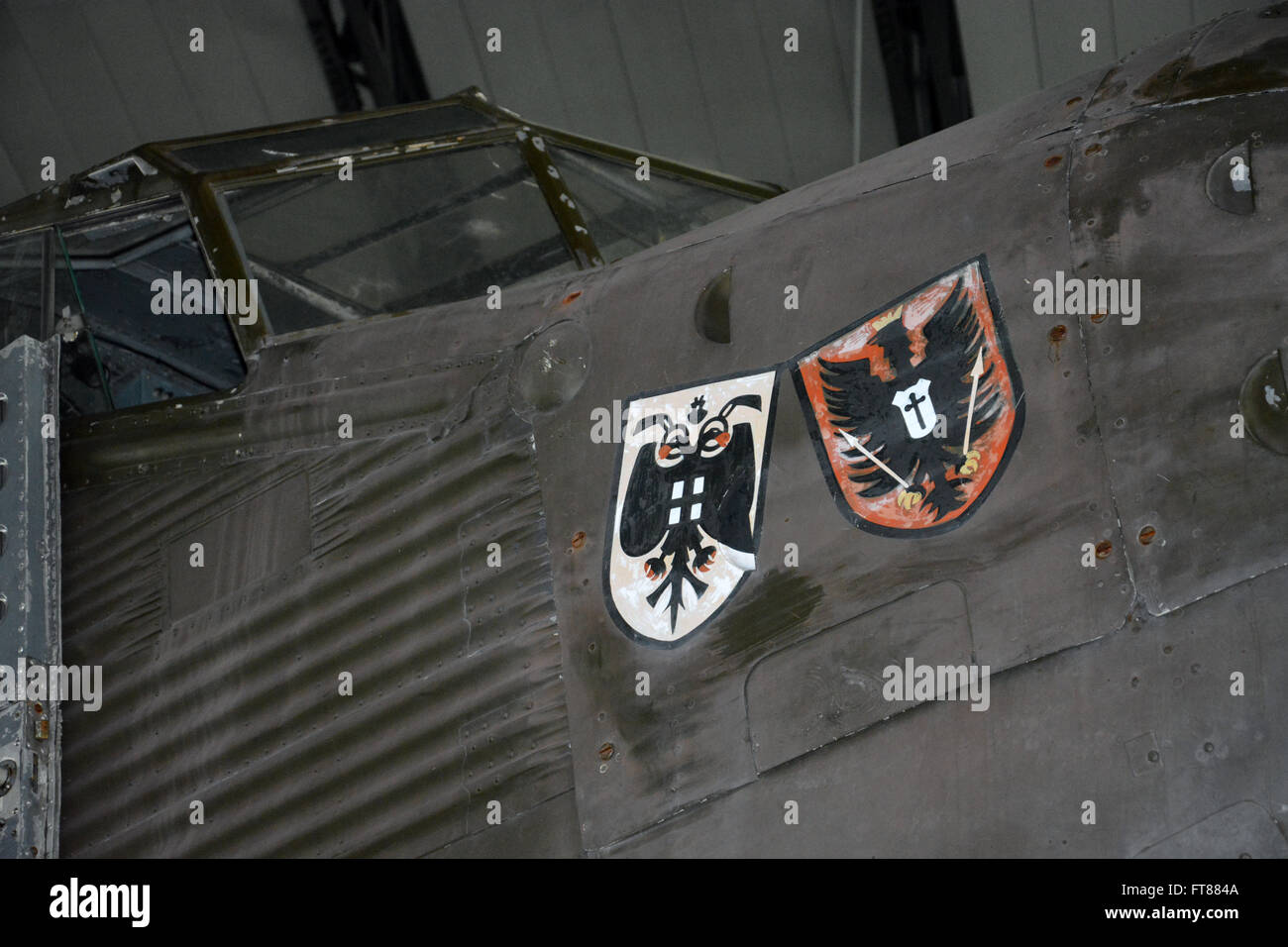 Close up of the insignia on a WWII German Junkers JU52 at the Military Aviation Museum in Virginia Beach. Stock Photo