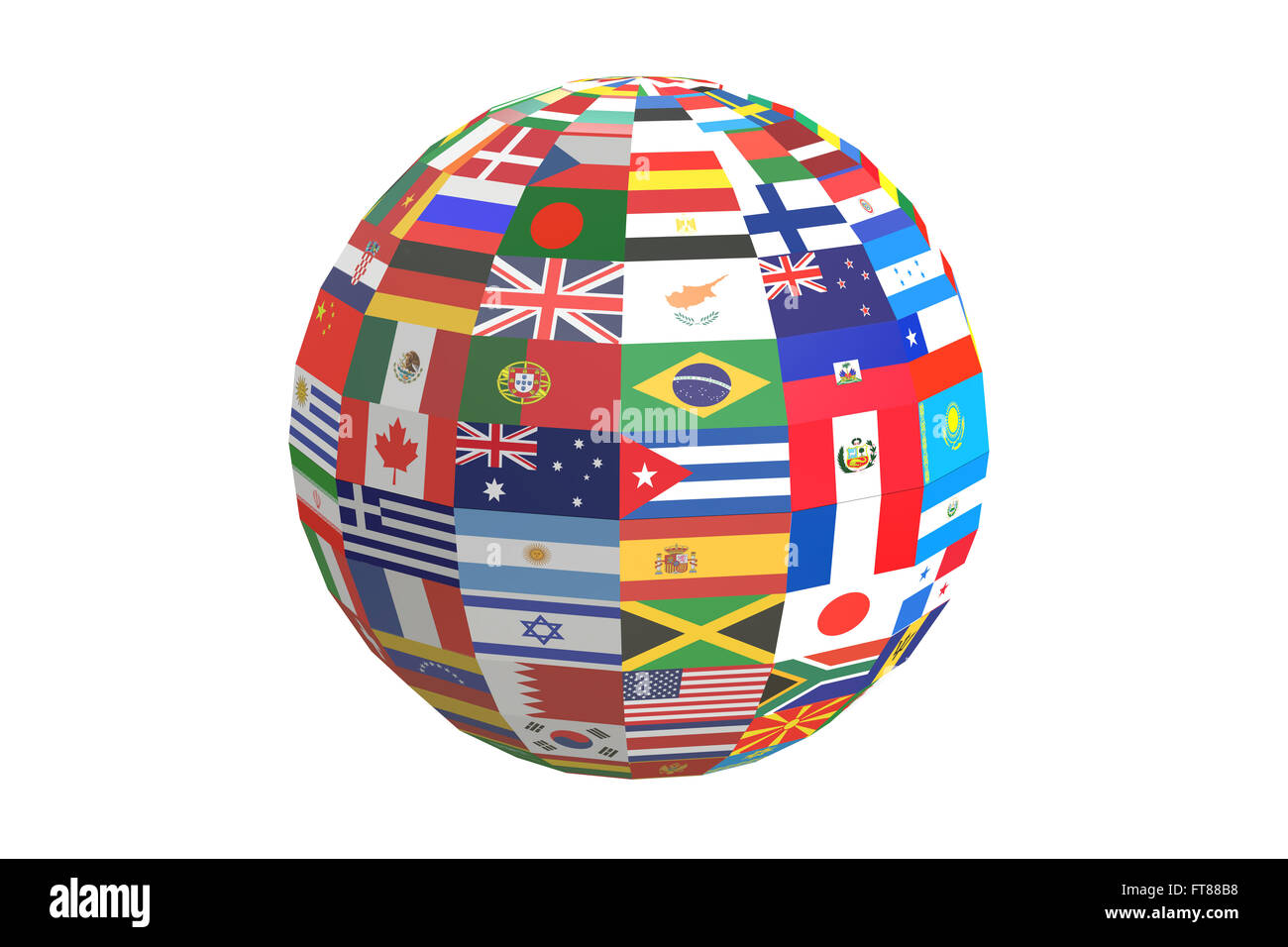 Globe International World Flags, 3D rendering isolated on white
