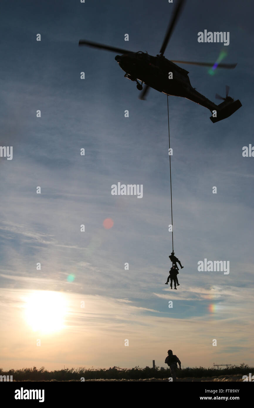 At Davis-Monthan Air Force Base in Tucson, Arizona, the Air and Marine Operations team conducted joint fast rope training with the Tucson Police Department’s SWAT team. The training focused on tactical operations and rapid deployment techniques. Stock Photo