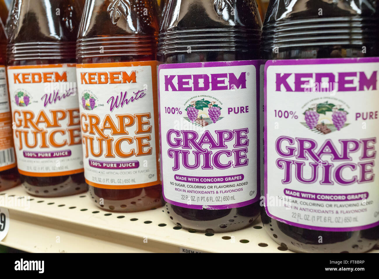 Bottles of Kedem brand kosher grape juice in a supermarket in New York