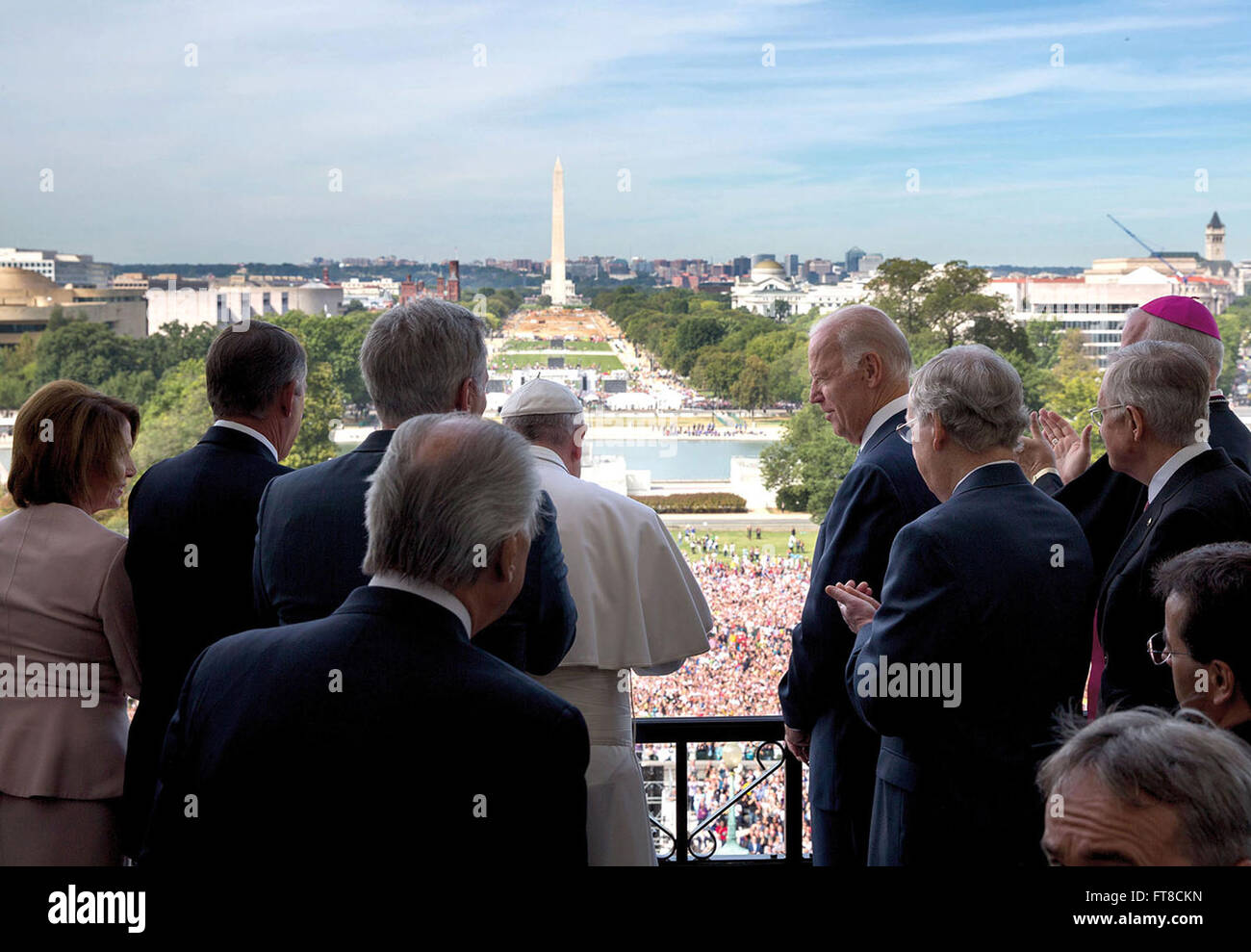 Sept. 24, 2015 “His Holiness Pope Francis, with the Vice President and House Speaker John Boehner and the rest of the Escort Committee, delivers remarks from the Speaker’s balcony following a Joint Session of Congress at the U.S. Capitol.” (Official White House Photo by David Lienemann) Stock Photo
