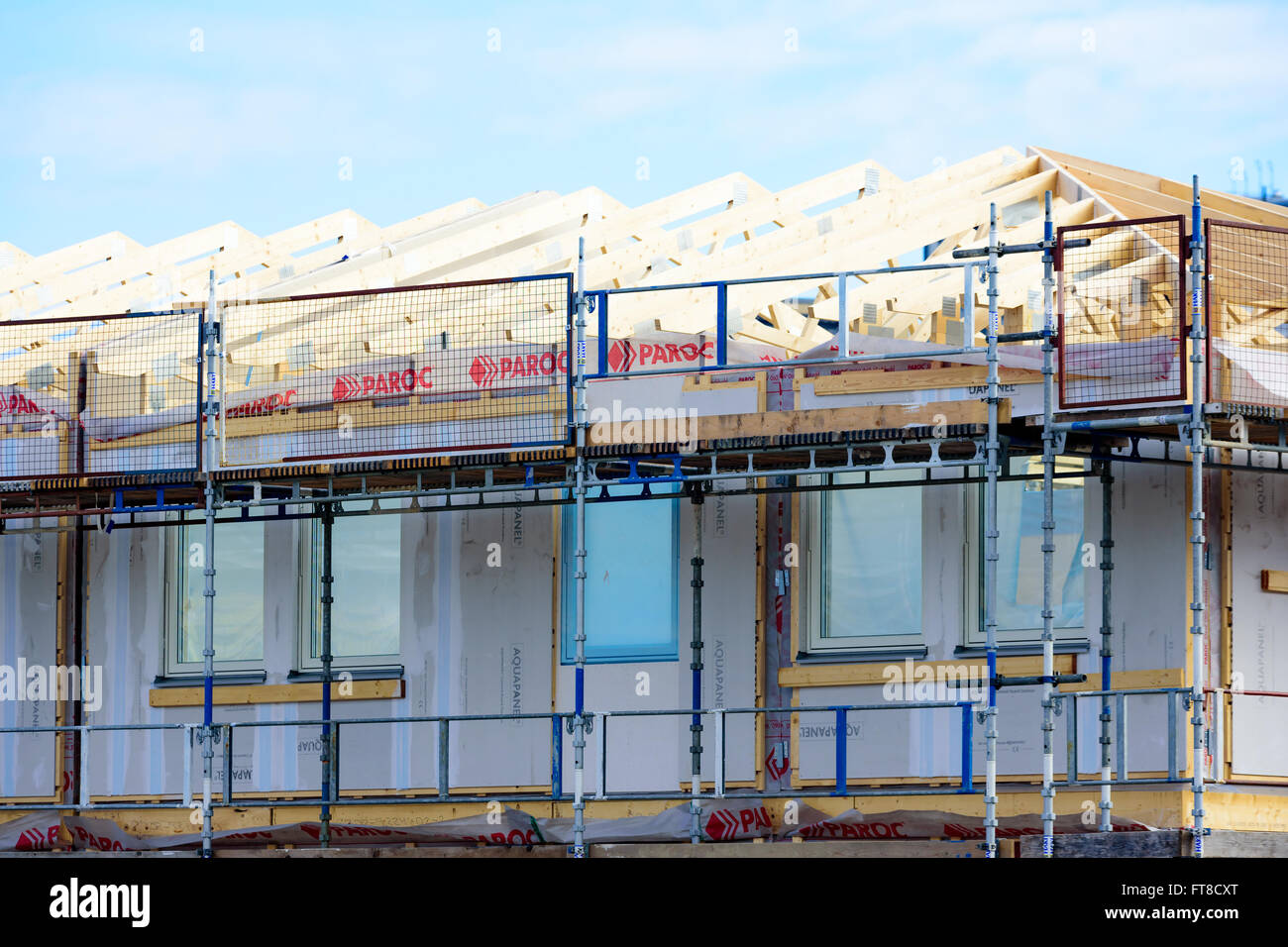 Plaster Rafters Kristianstad, Sweden - March 20, 2016: Rafters are in place and the ...