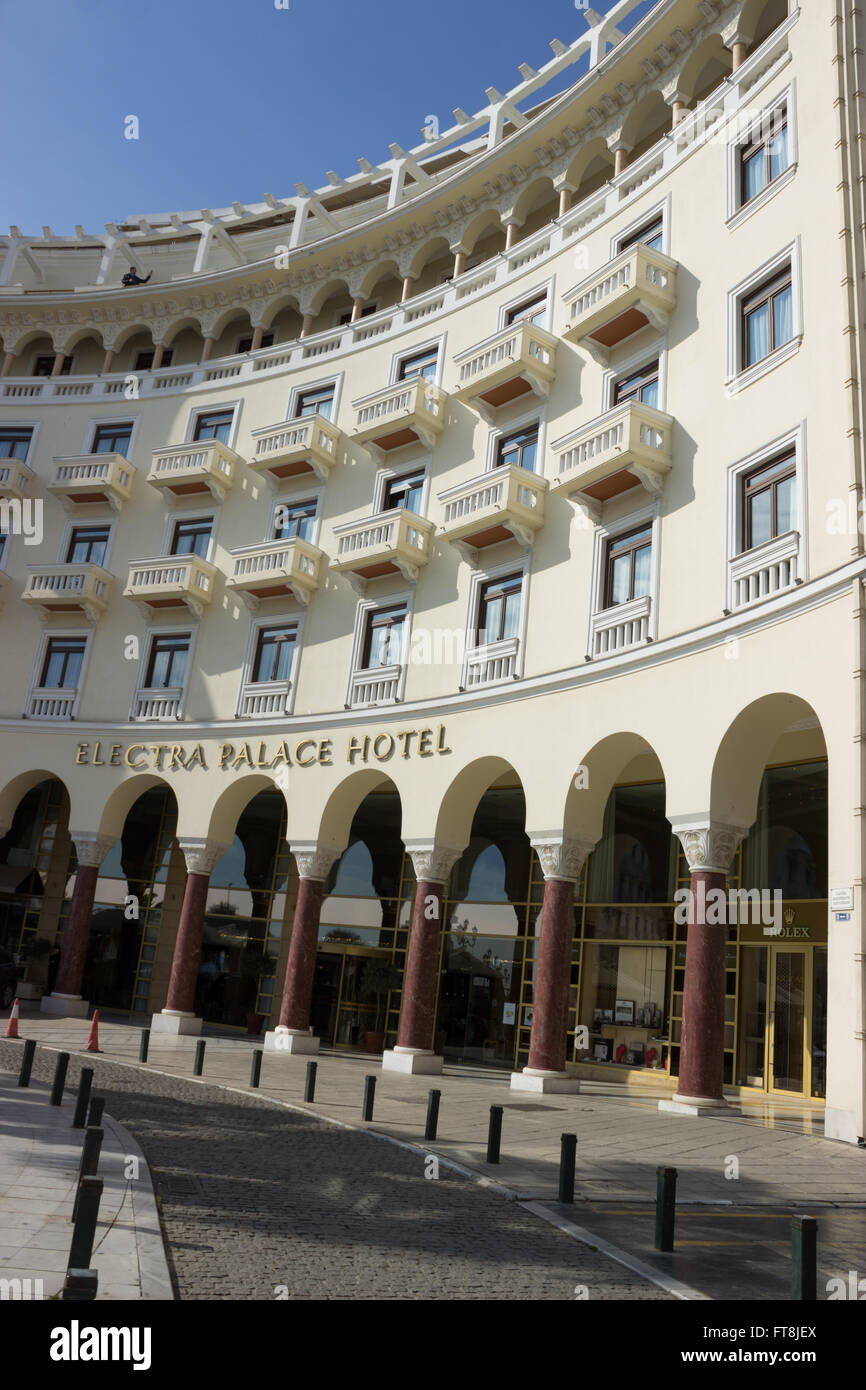 Greek neoByzantine facade of Electra Palace hotel entrance and its balconies in Aristotelous