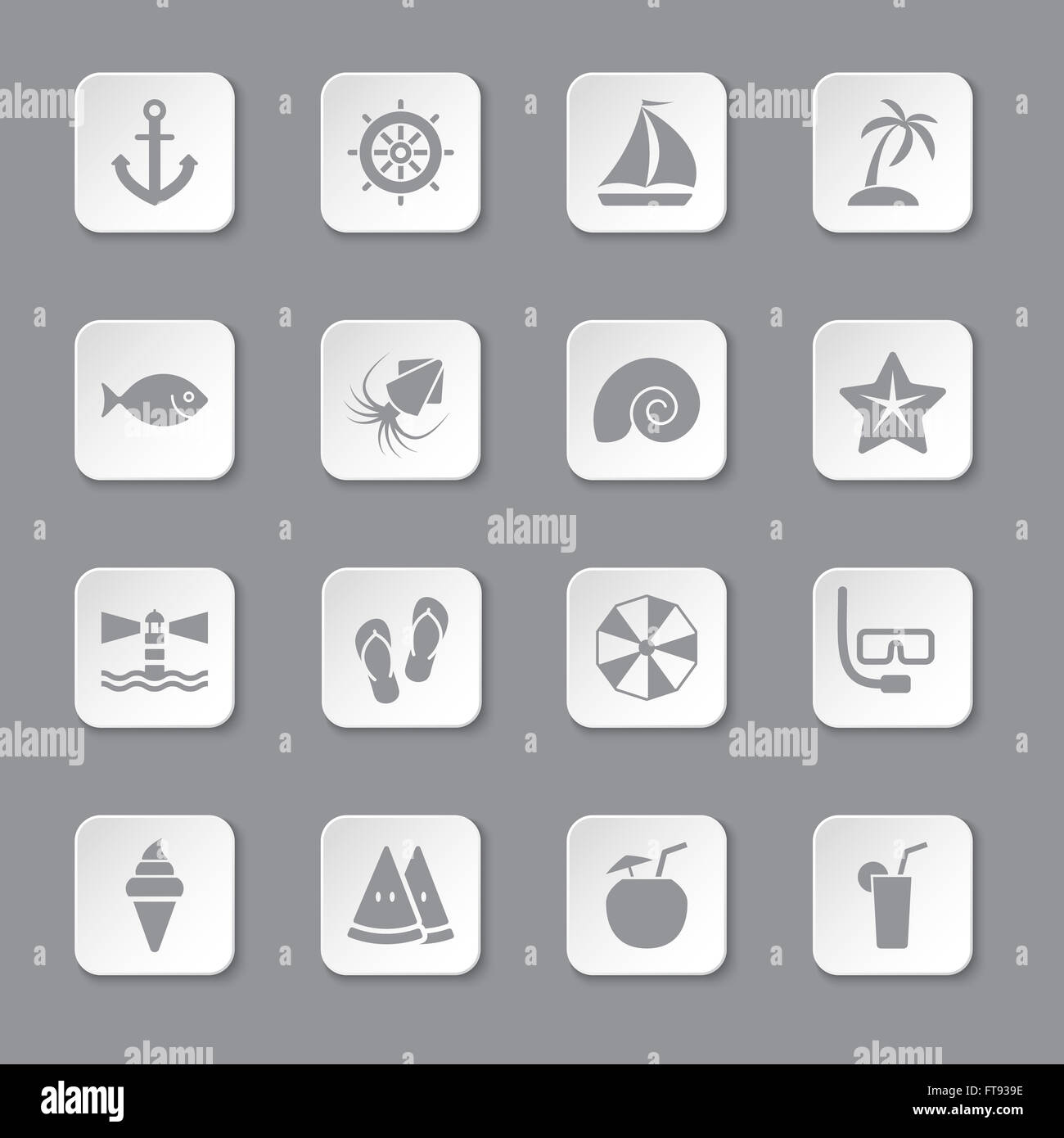 [JPEG] gray flat beach and summer icon set on rounded rectangle button ...