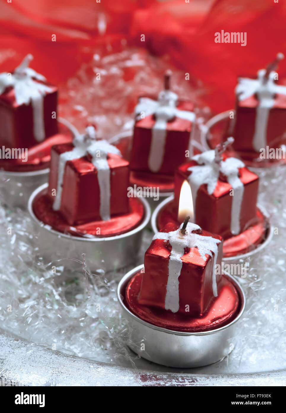 Christmas candles decorations with flame Stock Photo