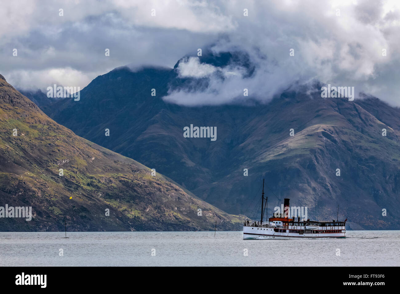 Steamship TSS Earnslaw on Lake Wakatipu, Otago, South island,  New Zealand Stock Photo
