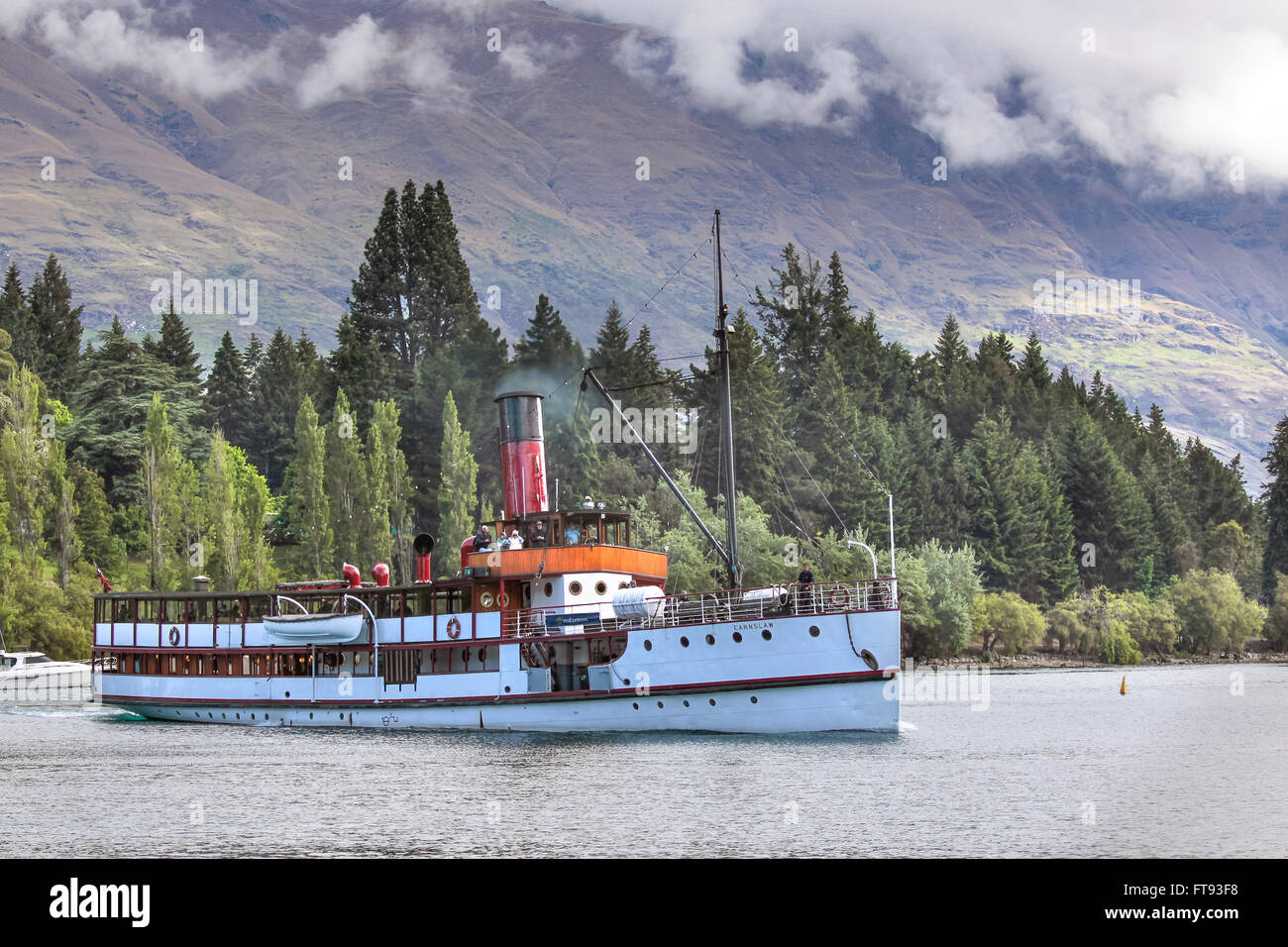 Steamship TSS Earnslaw on Lake Wakatipu, Otago, South island,  New Zealand Stock Photo