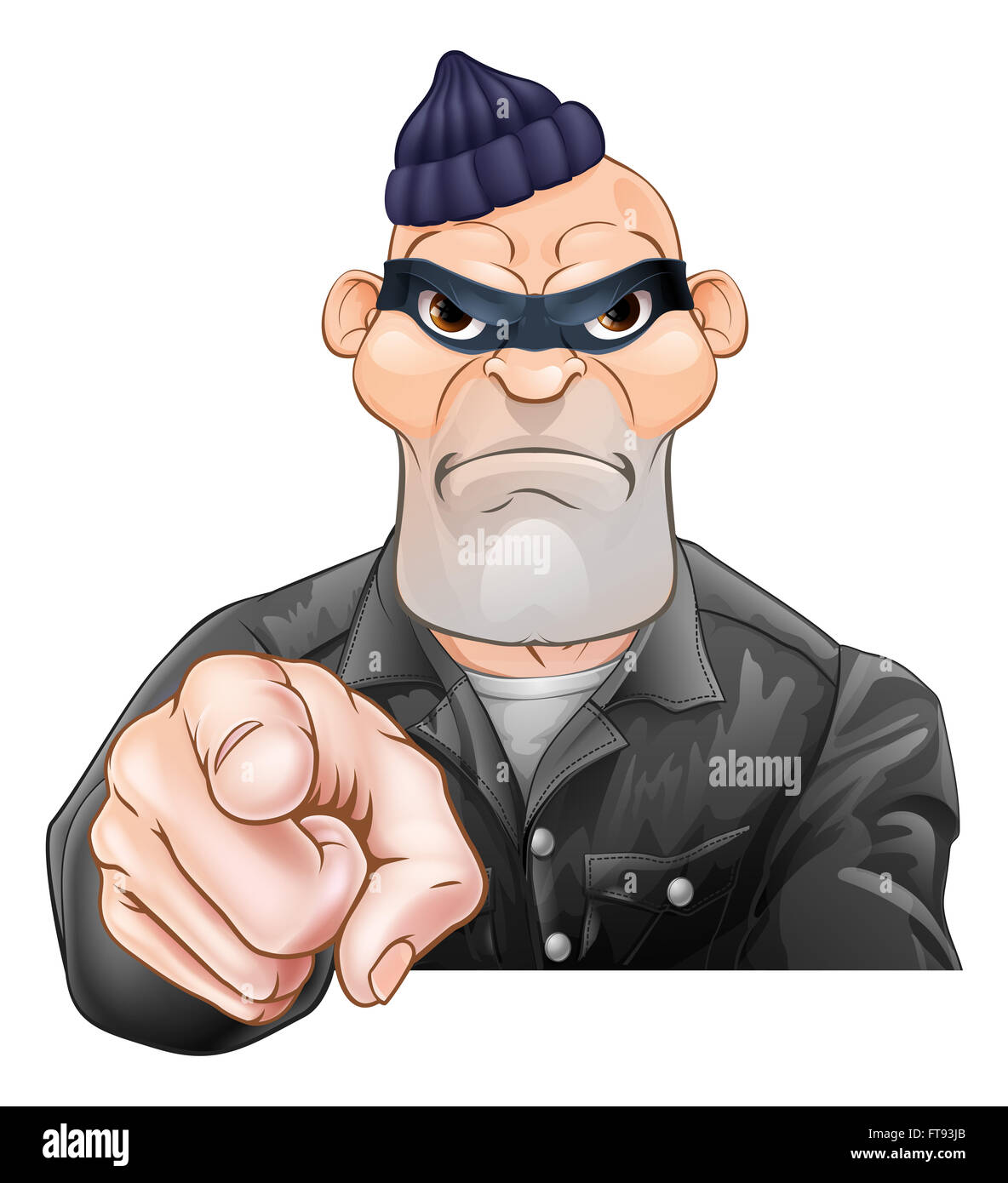 A threatening mean looking cartoon burglar or thief criminal, thug, bully or goon pointing Stock Photo