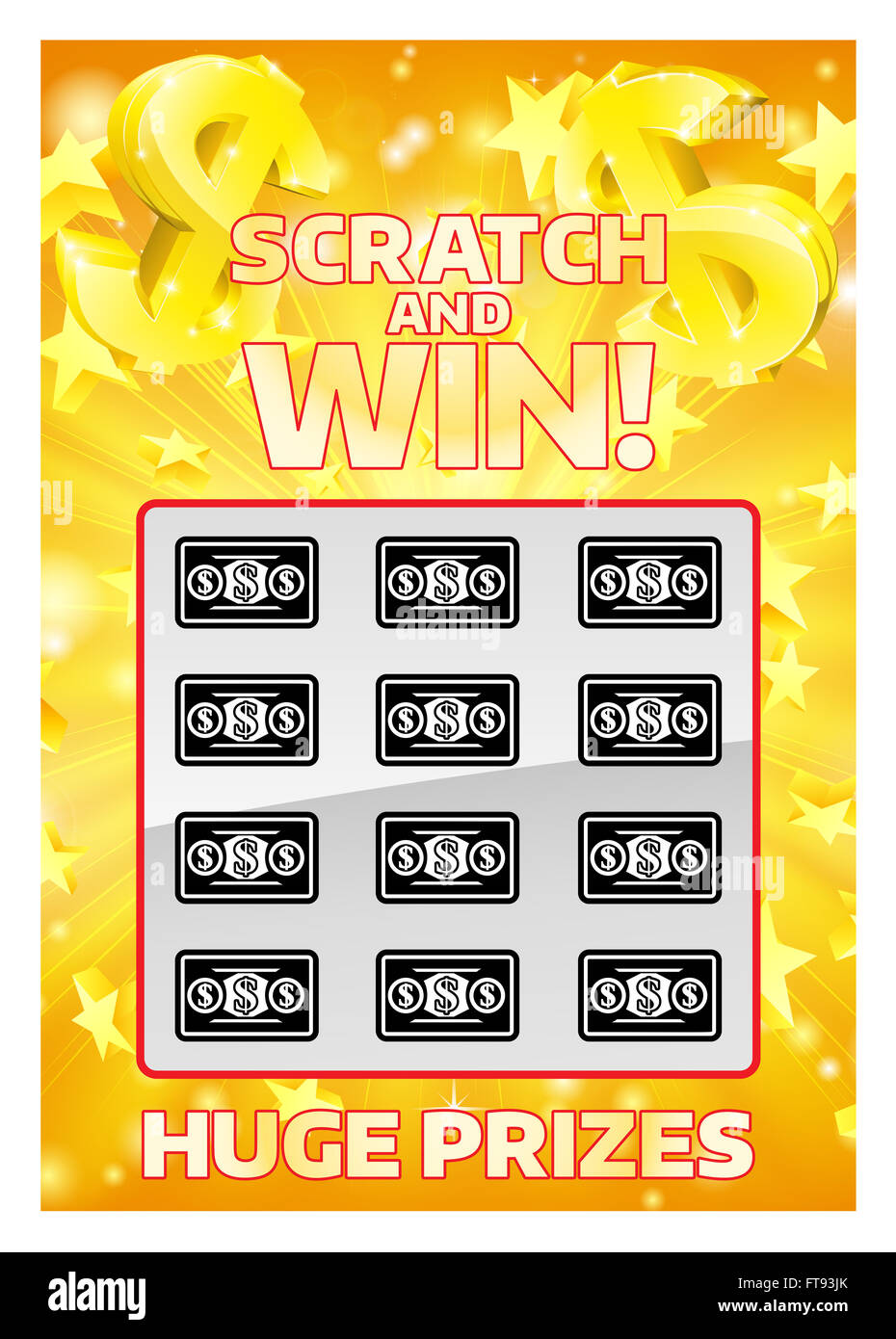 An illustration of a lottery instant scratch and win scratchcard Stock Photo