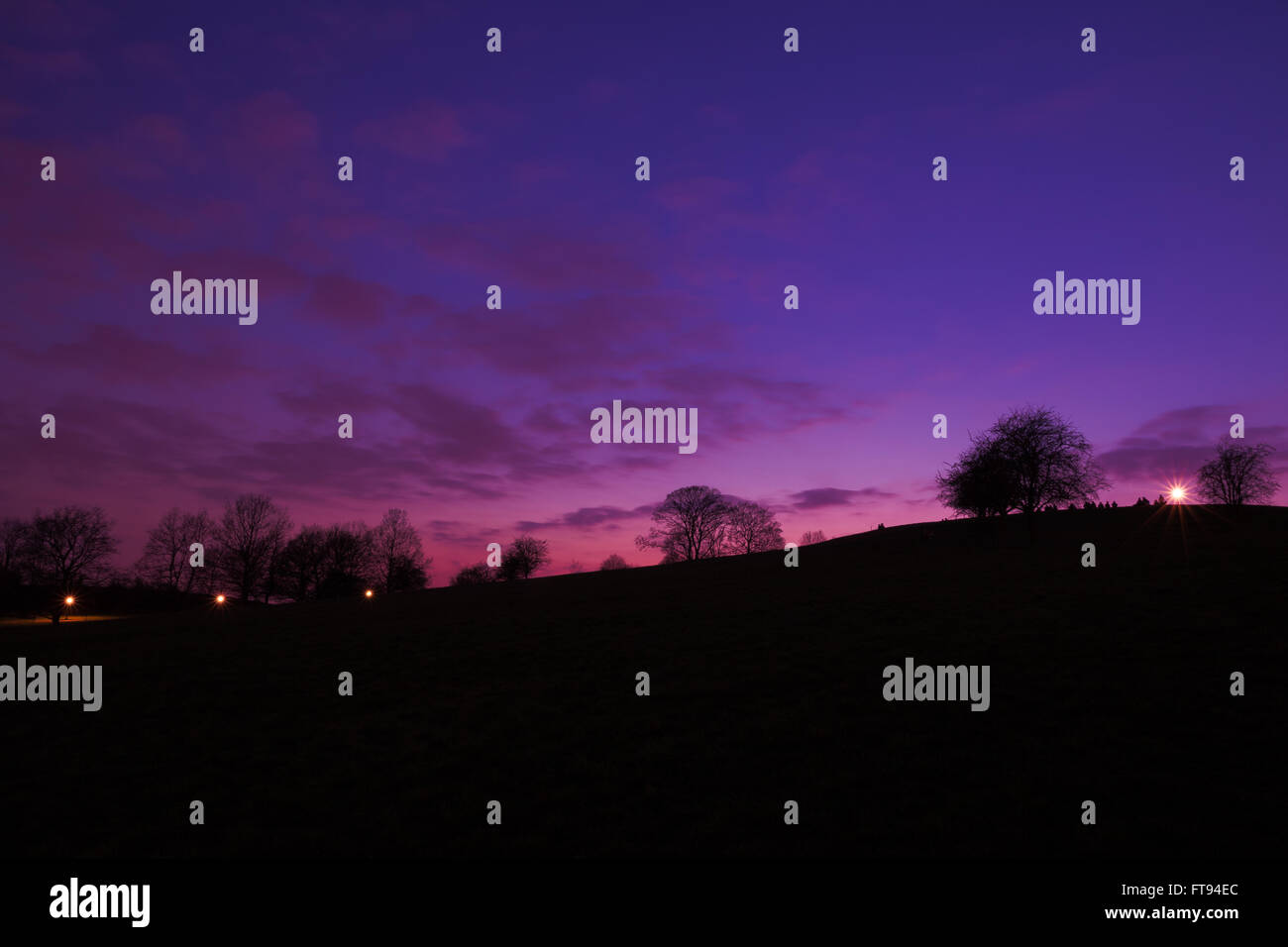Purple sunset at Primrose Hill Park in London England UK Stock Photo