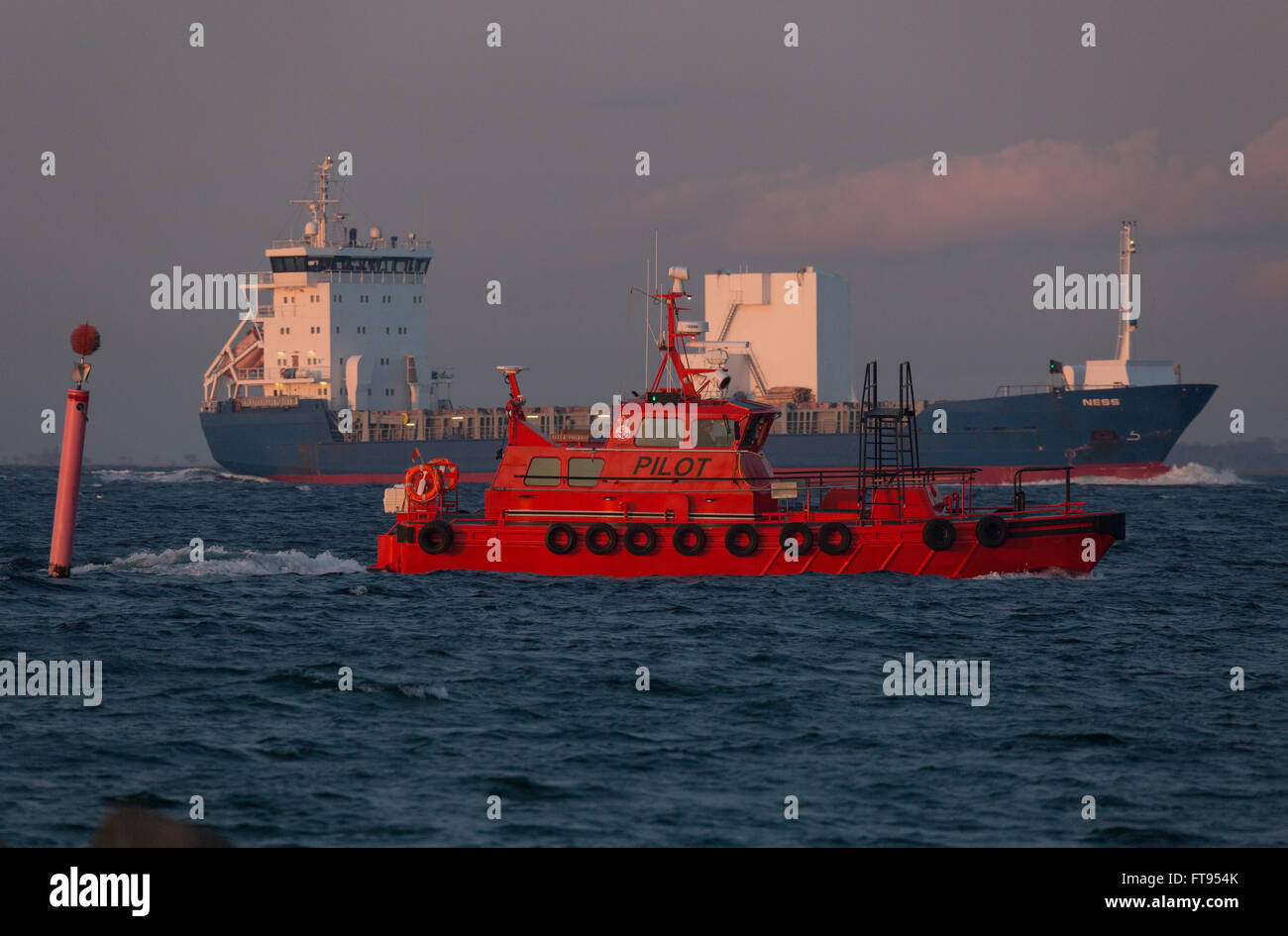 DanPilot vessel heading out in Øresund from the Dragør Pilot Station. Stock Photo