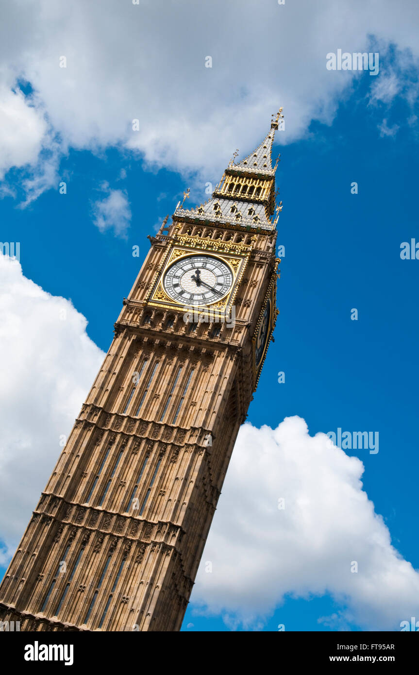 The Elizabeth Tower, often called Big Ben, the clock tower at the Houses of Parliament, London, Stock Photo