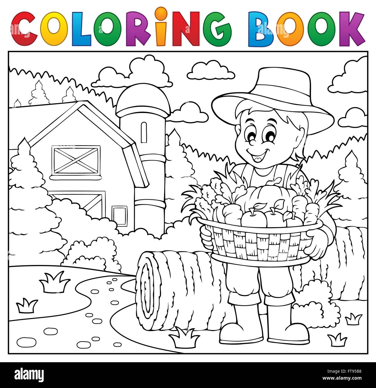 Coloring book farmer with harvest 2 - picture illustration Stock Photo