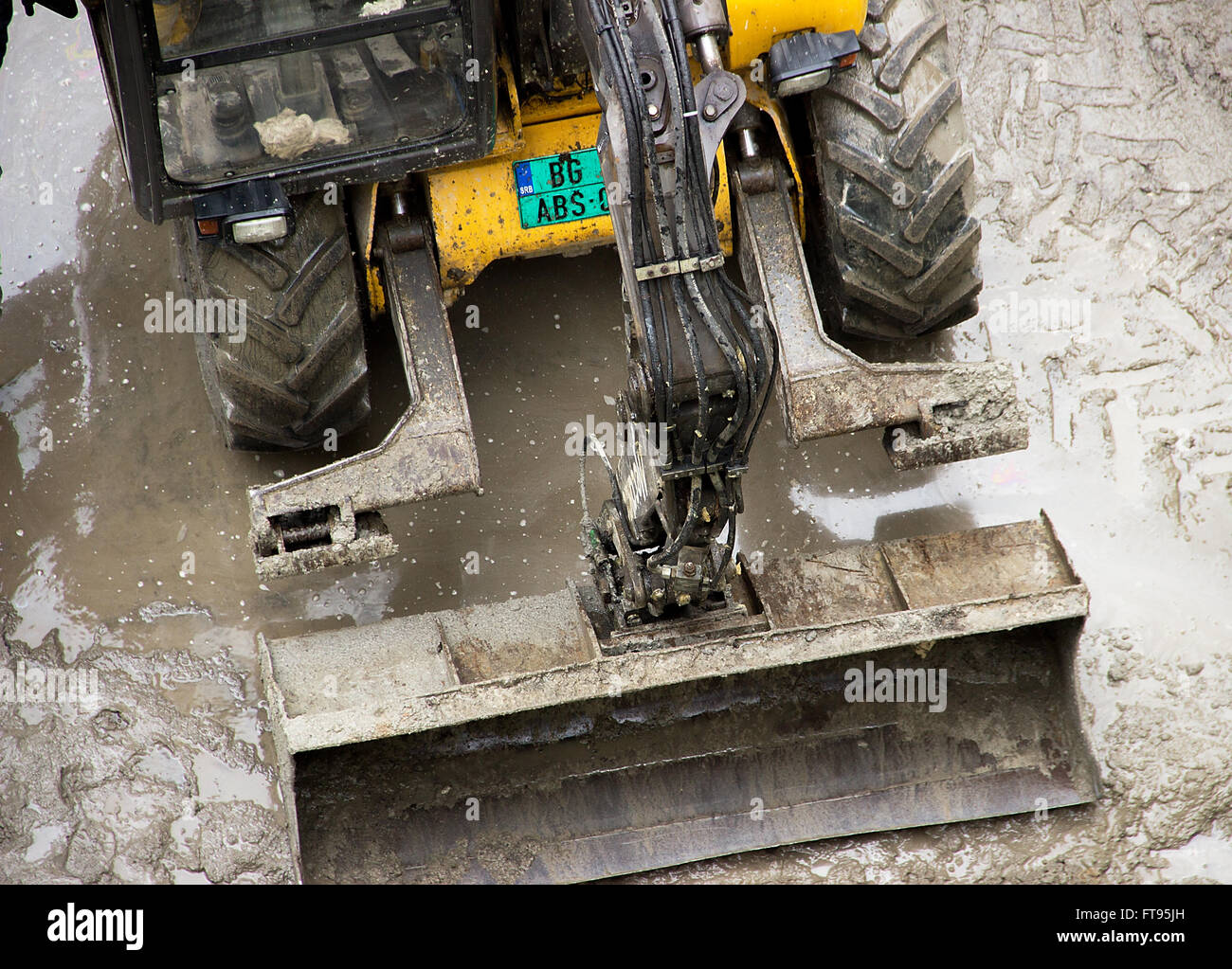 Belgrade, Serbia - A Wheel loader preparing the groundwork in a reconstruction area in a part of Zemun Stock Photo
