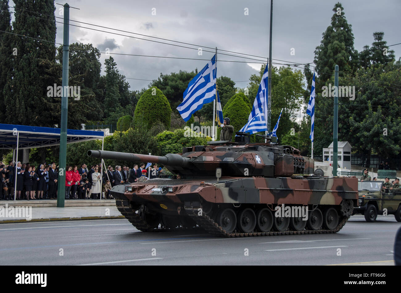 Athens, Greece. 25th Mar, 2016. A Leopard 2A6 Main Battle Tank parades