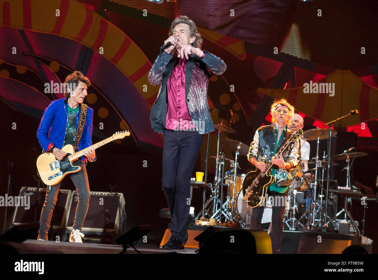 Havana, Cuba. 25th Mar, 2016. British band the Rolling Stones performs  during a concert at Ciudad Deportiva Sports Complex in the city of Havana,  capital of Cuba, on March 25, 2016. British