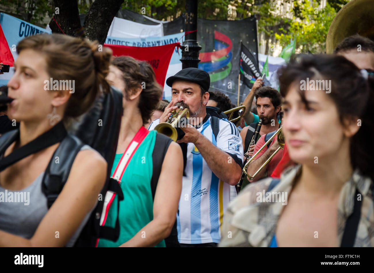 40th anniversary of military coup in Argentina -  24/03/2016  -  Argentina / Buenos Aires  -  Man playing the clarinet during the march memory 40 years after the beginning of the military dictatorship.   -  Matias Izaguirre / Le Pictorium Stock Photo