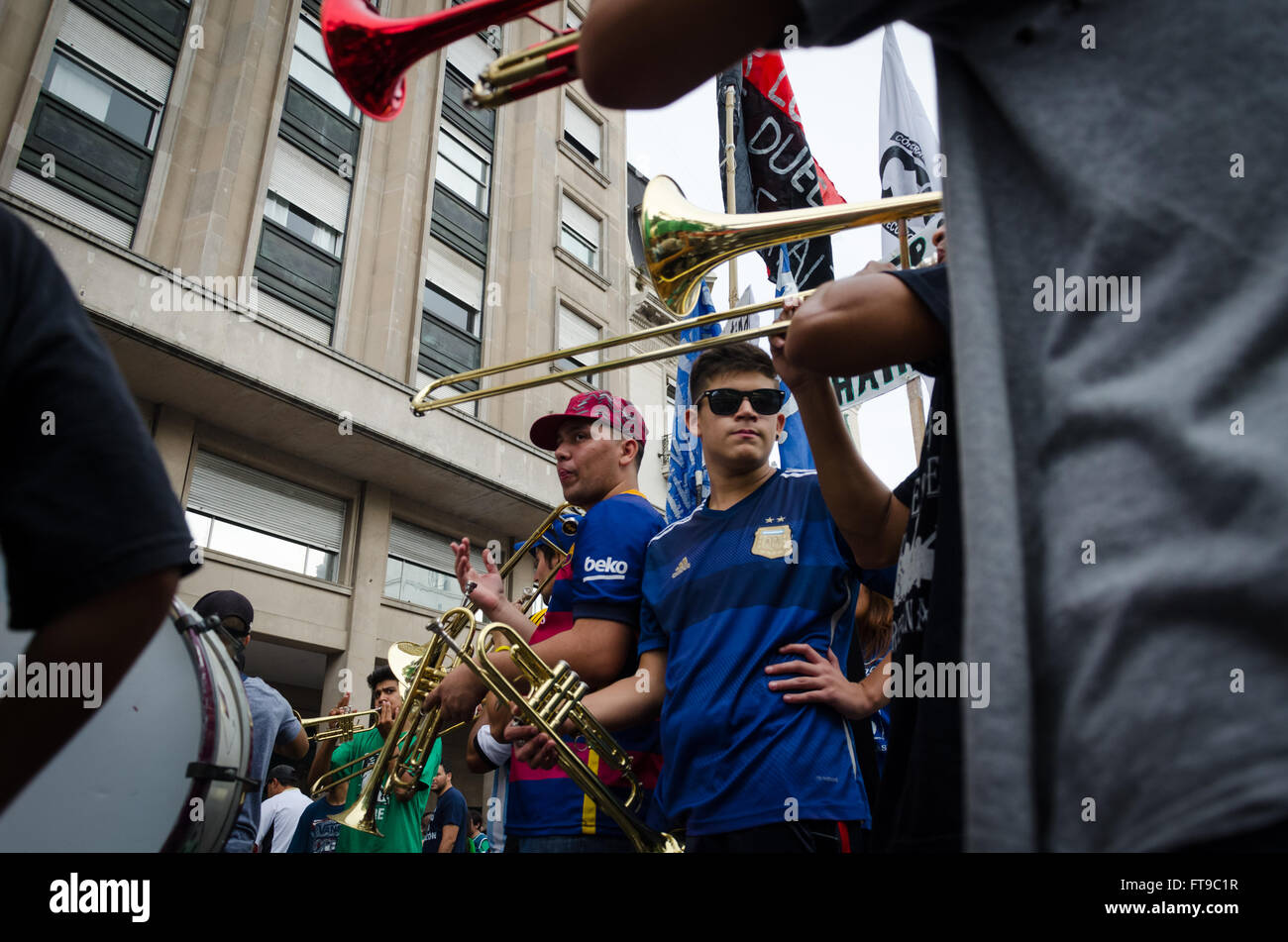 40th anniversary of military coup in Argentina -  24/03/2016  -  Argentina / Buenos Aires  -  Young peronists militants play clarinets and trumpets in march memory to 40 years into the military dictatorship.   -  Matias Izaguirre / Le Pictorium Stock Photo