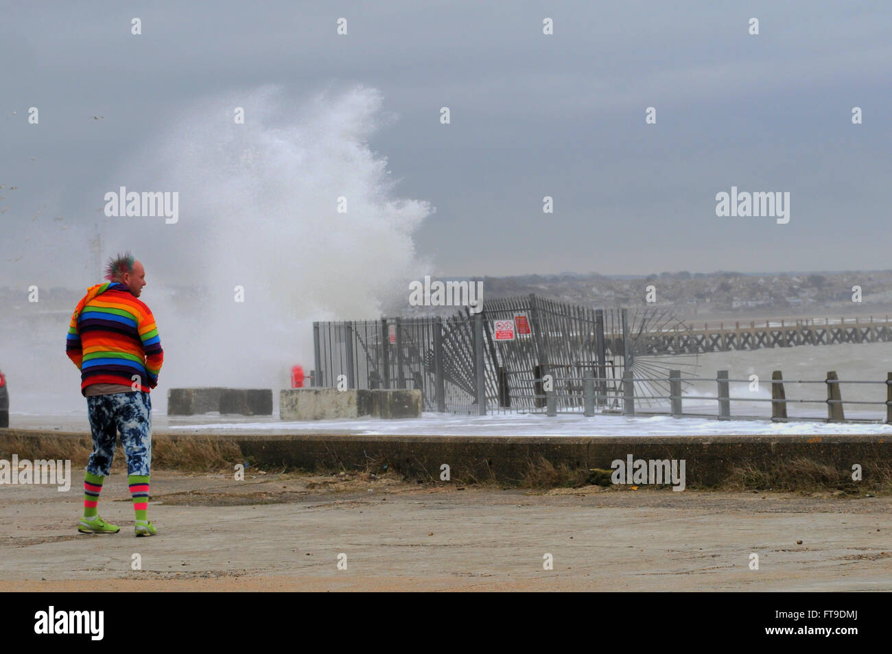 Newhaven, East Sussex, UK.26 March 2016.Windy weather arrives on the South coast. This colourful character brightens the scene. . Stock Photo