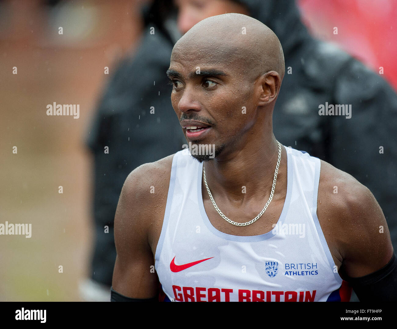 Cardiff, UK. 26th March, 2016. Mo Farah (Great Britain) coming third in ...