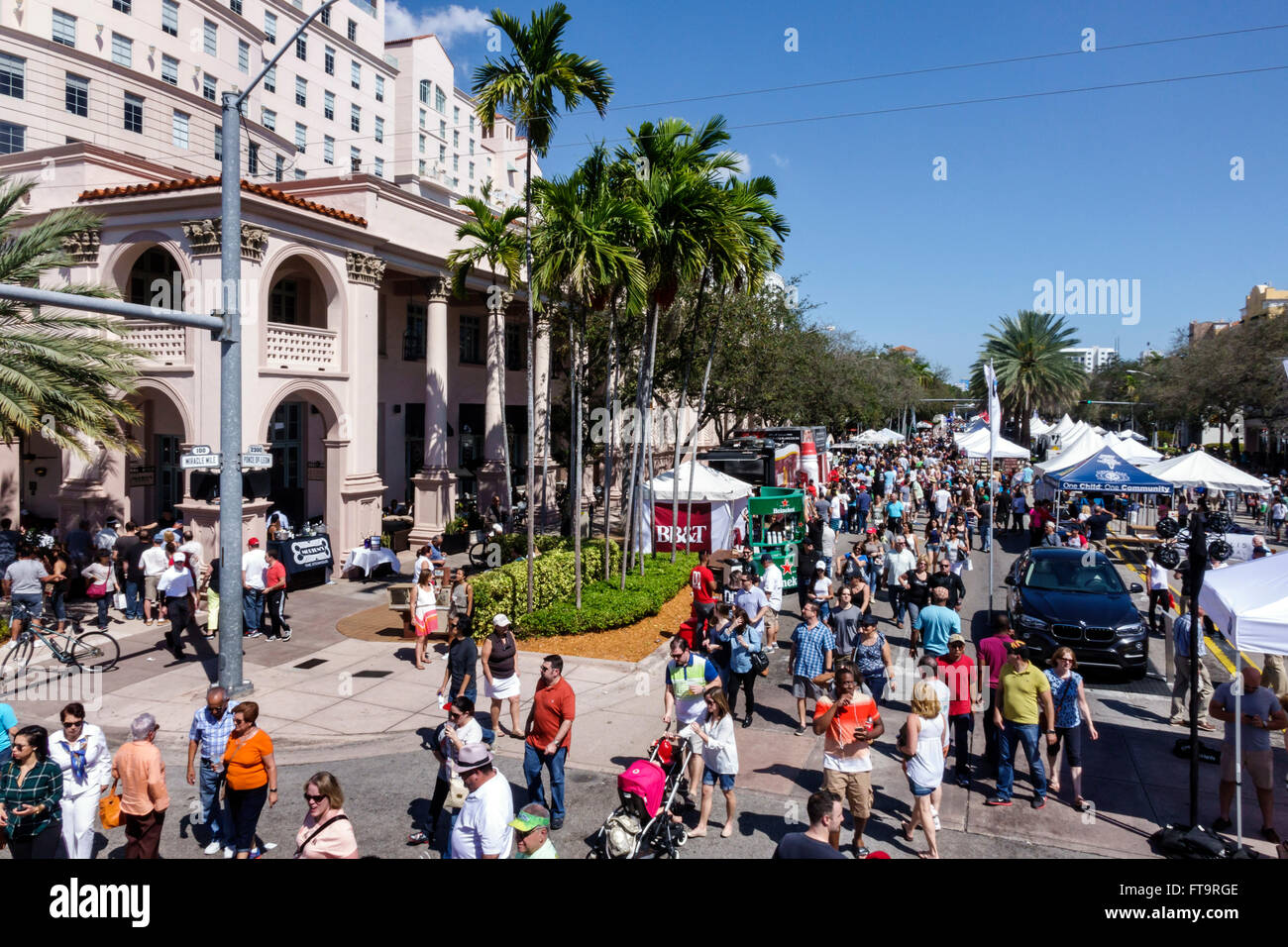 Miami Florida,Coral Gables,Carnaval Carnival Miracle Mile,street festival,annual celebration,Hispanic crowd,families,vendors,booths,stalls,FL160306021 Stock Photo