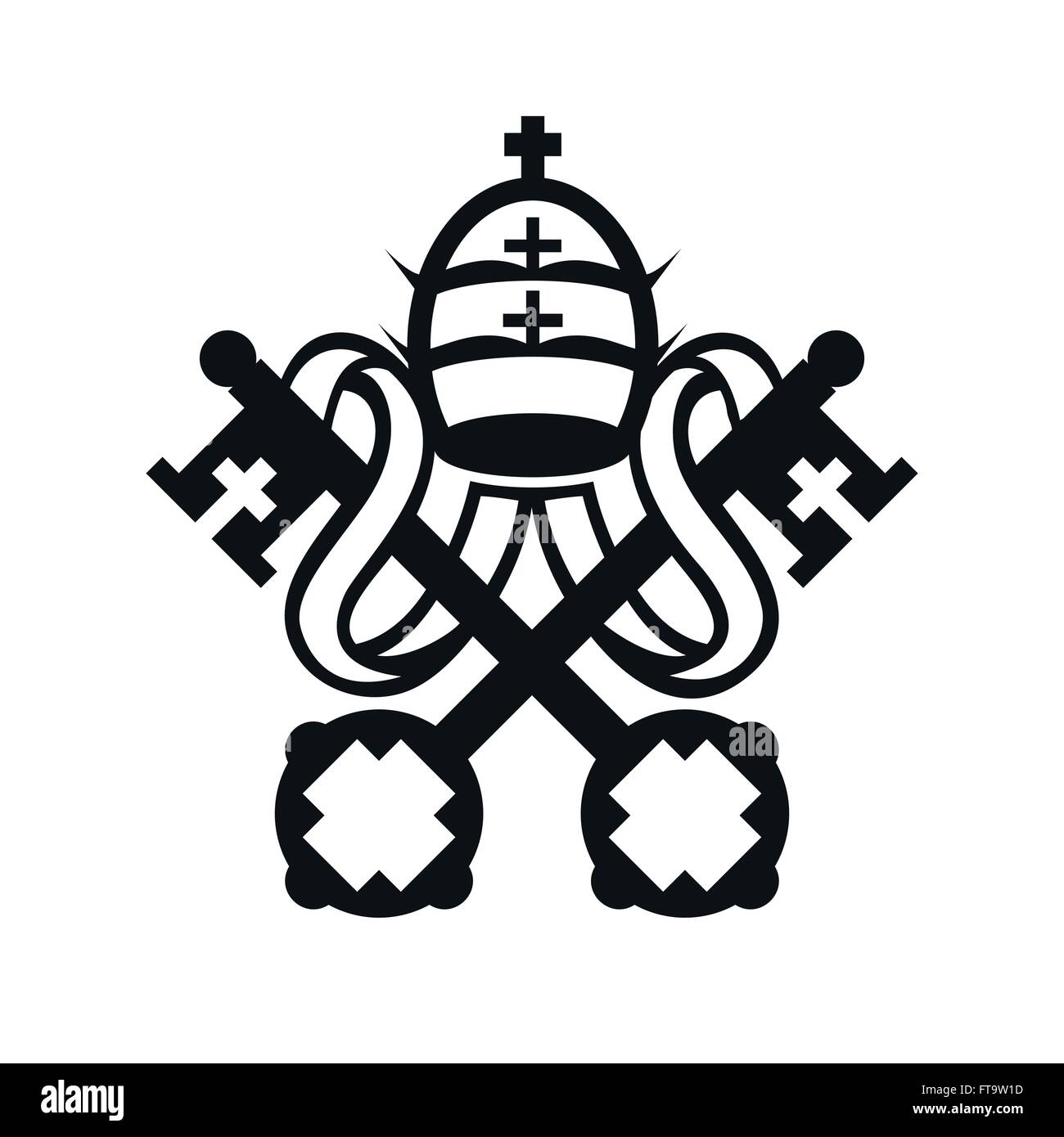 Coat of arms of Vatican City State and the Holy See symbol emblem flag, crossed keys and tiara simple monochromatic vector icon Stock Vector
