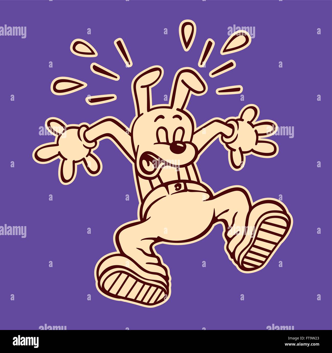 Vintage Toons: Wow! Retro cartoon dog shocked or astonished by unexpected surprise or something spooky, caught off guard, spring back in surprise Stock Vector