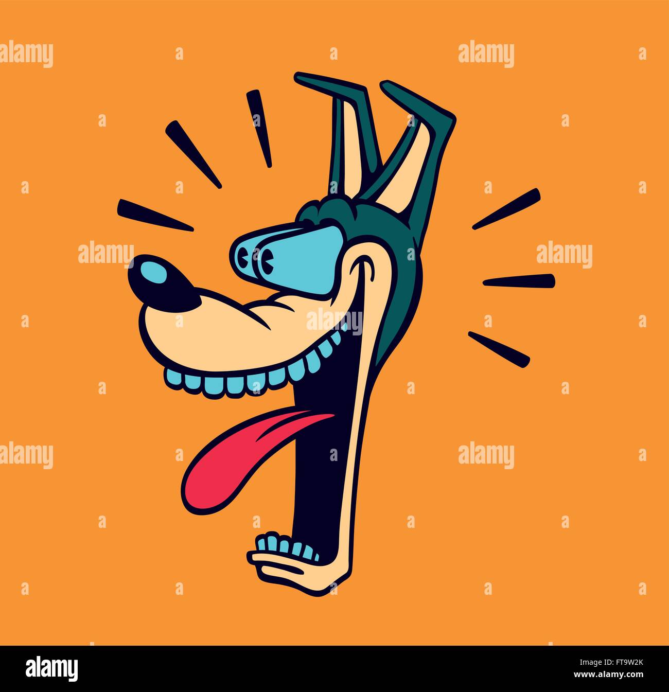 Retro cartoon style dog head wide-eyed and jaw dropping with astonished or surprised face expression vector illustration Stock Vector