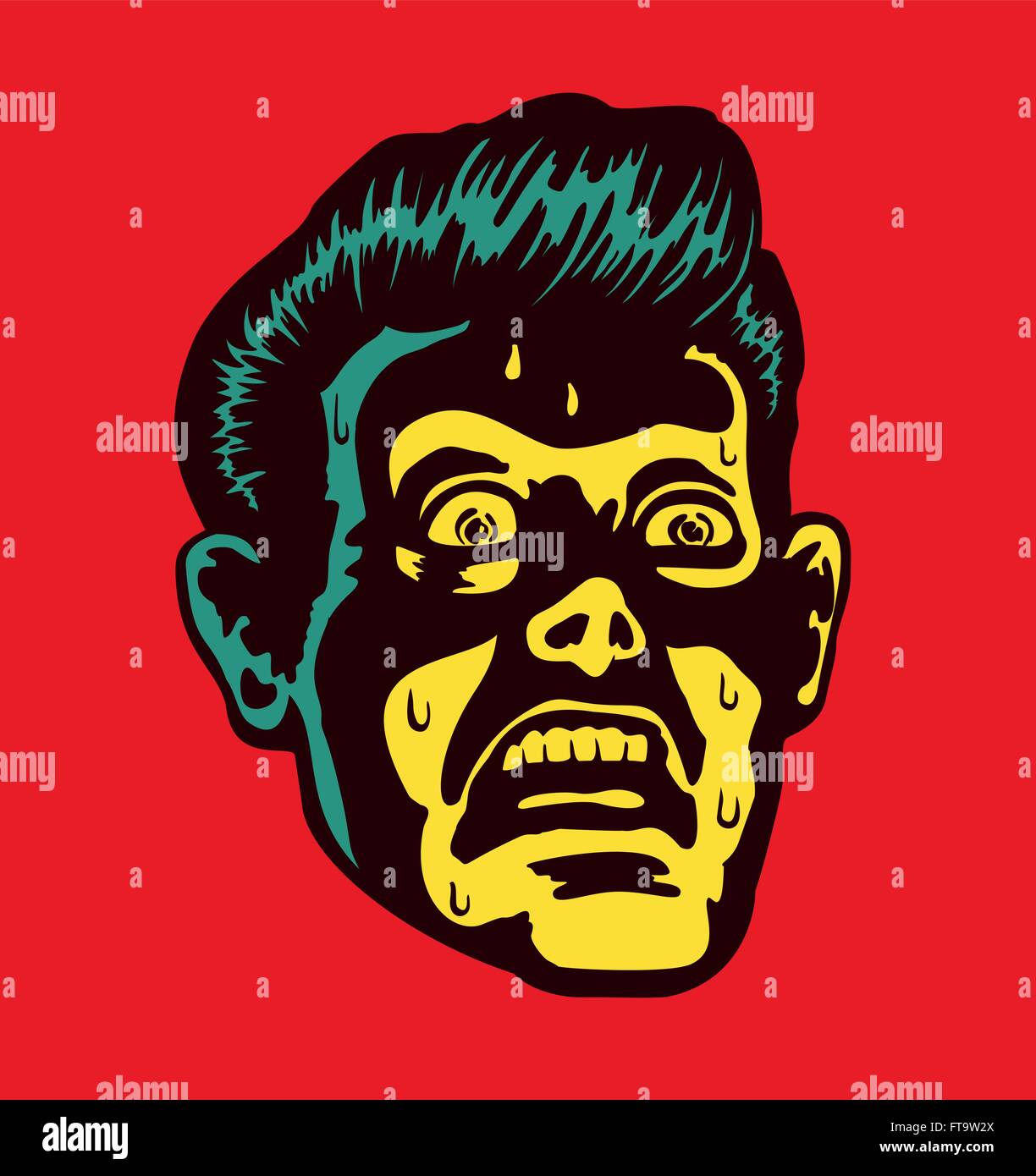 Vintage frightened man with scared and terrified face looking at something mind-blowing, comic book style vector illustration Stock Vector