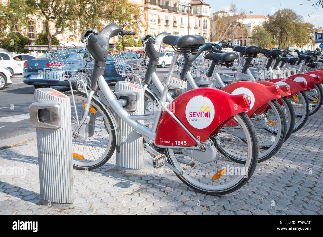 Seville cycle hire bicycles Stock Photo