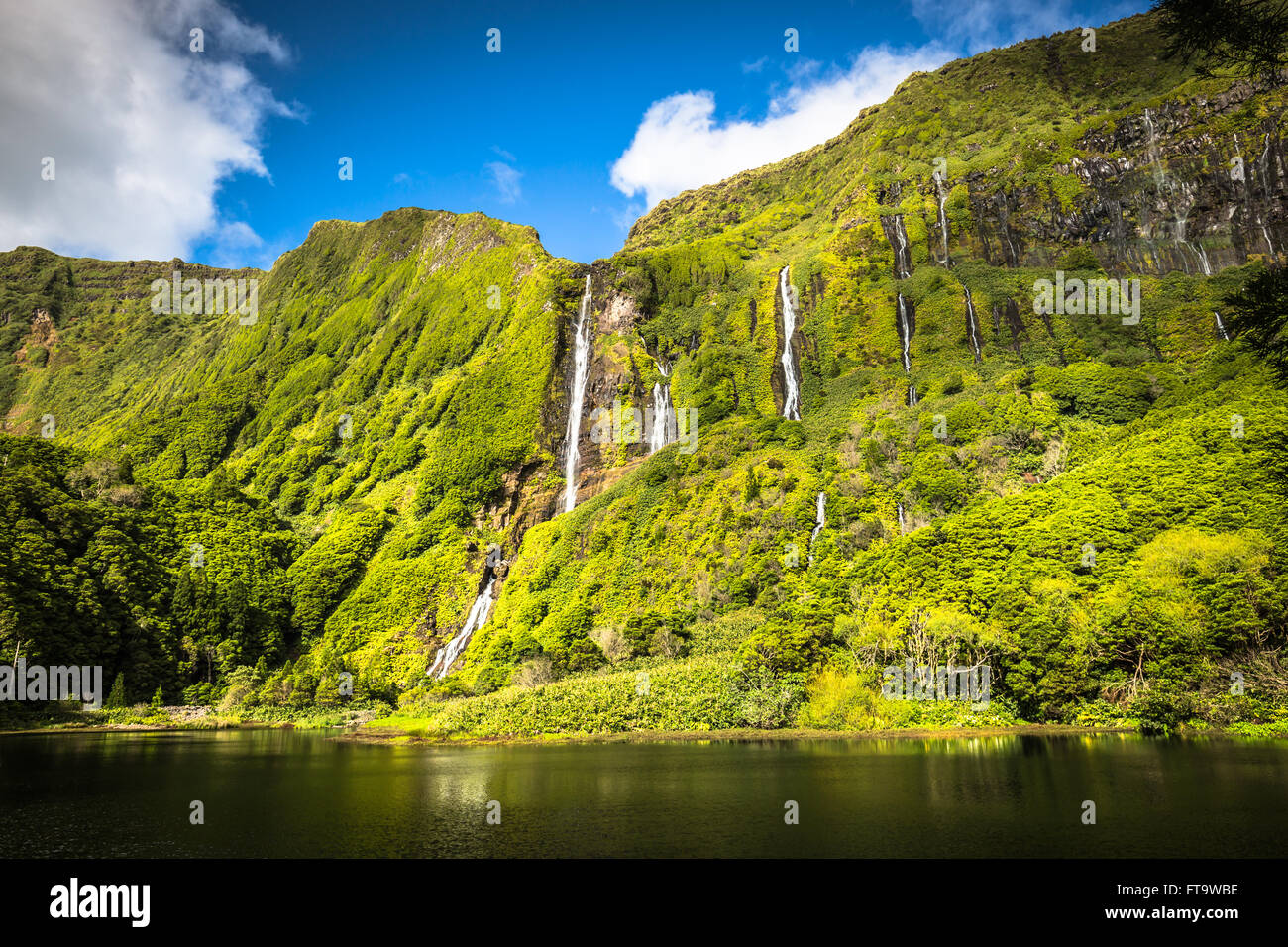 Azores landscape in Flores island. Waterfalls in Pozo da Alagoinha. Portugal Stock Photo