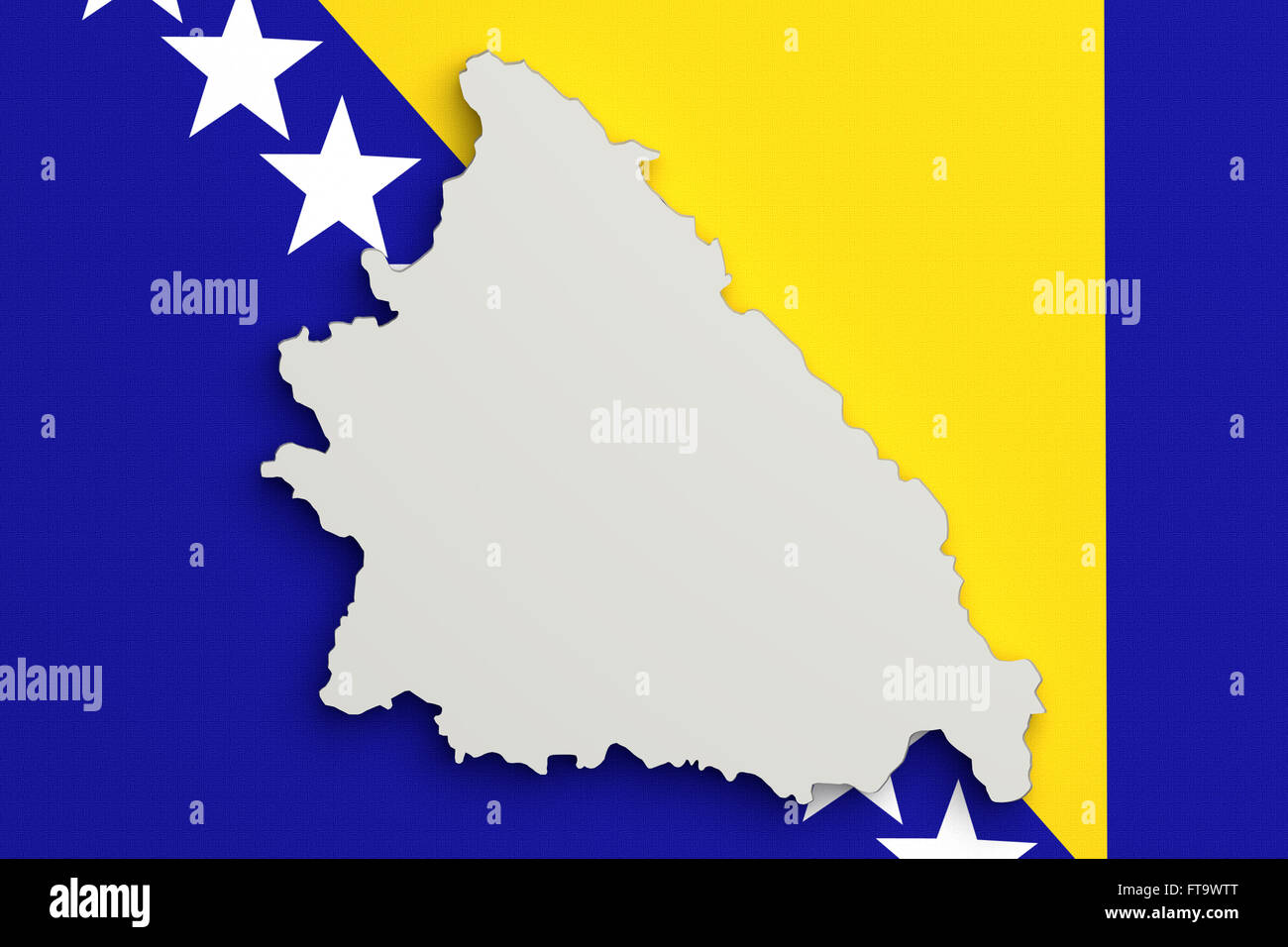 3d rendering of Bosnia and Herzegovina  map and flag on background. Stock Photo