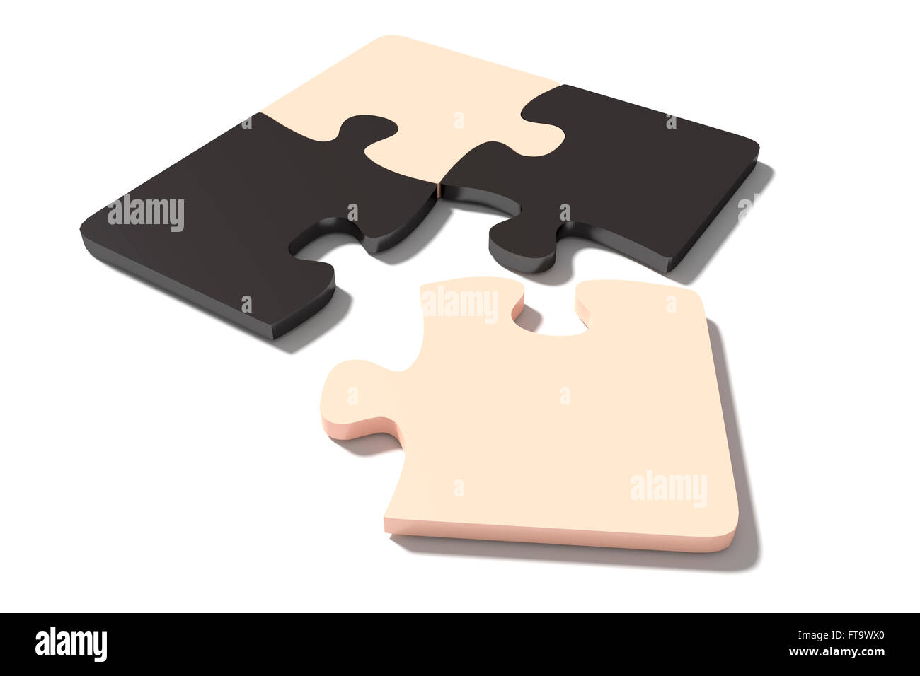 3d rendering of an isolated puzzle pieces of black and white colors ...