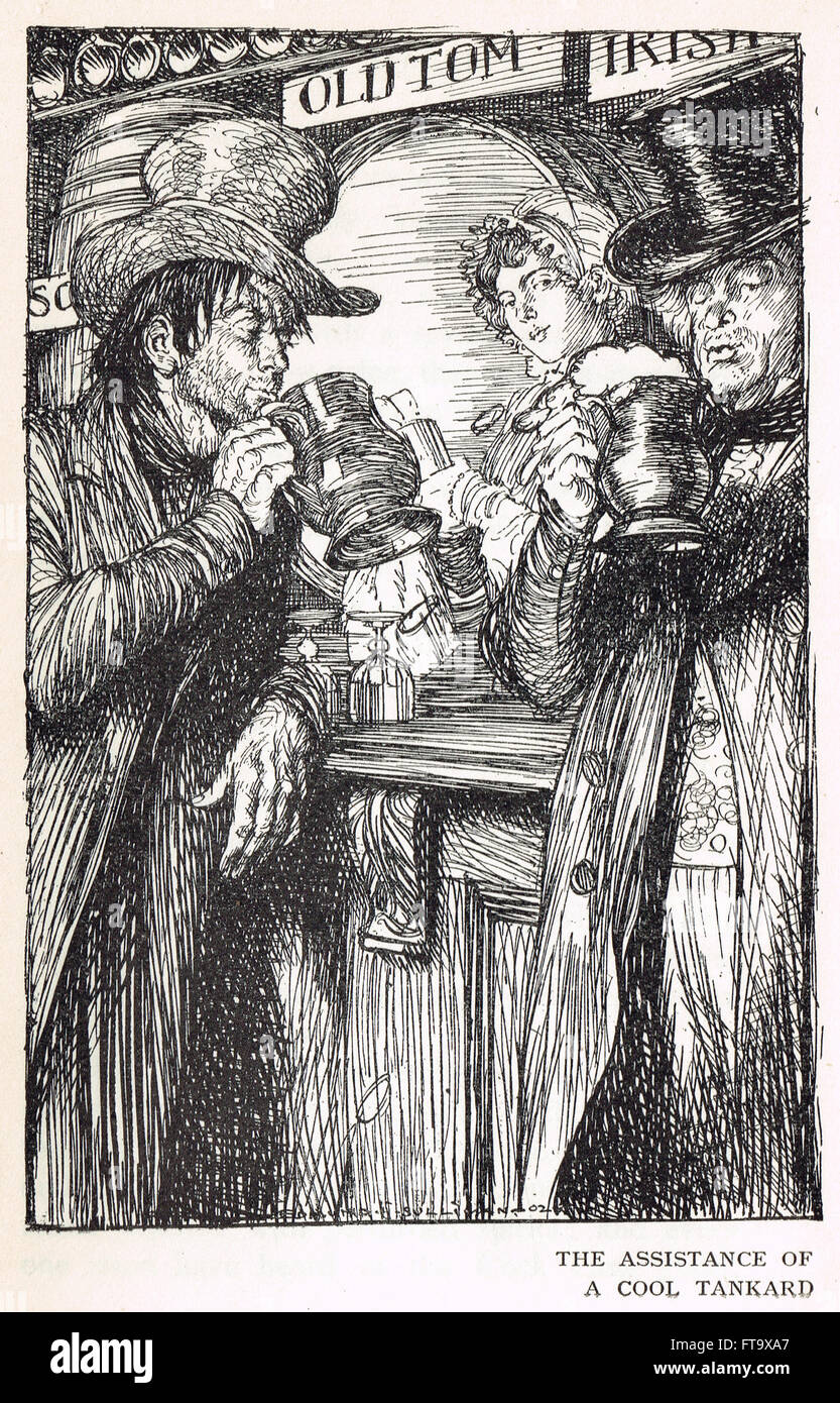 The assistance of a cool tankard, E J Sullivan, 1902  for the Sketch book by Washington Irving the Boar's Head Story Stock Photo