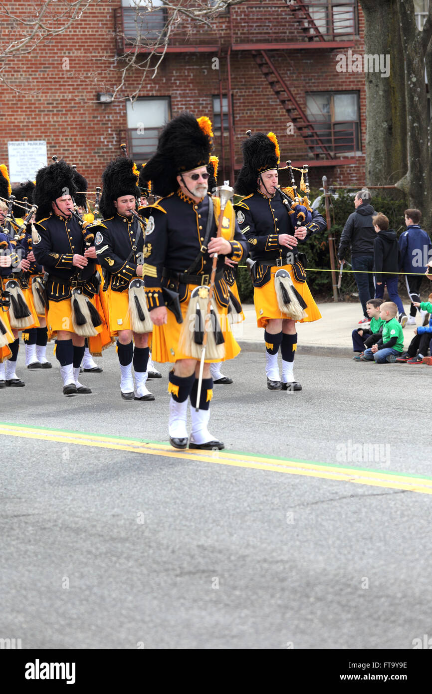 Pipes and Drums band marching in St. Patrick's Day parade Yonkers New