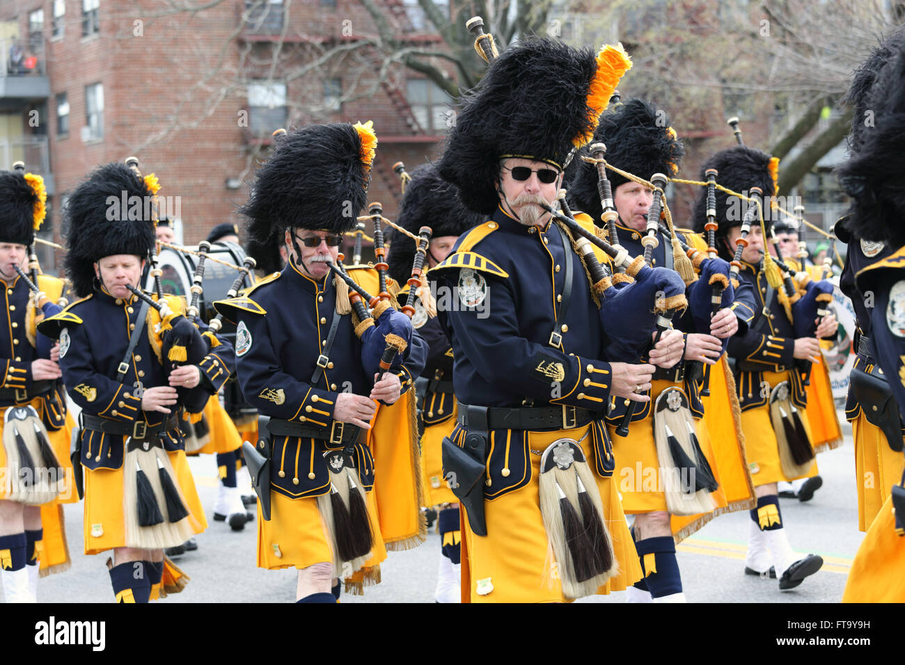 Pipes and Drums band marching in St. Patrick's Day parade Yonkers New