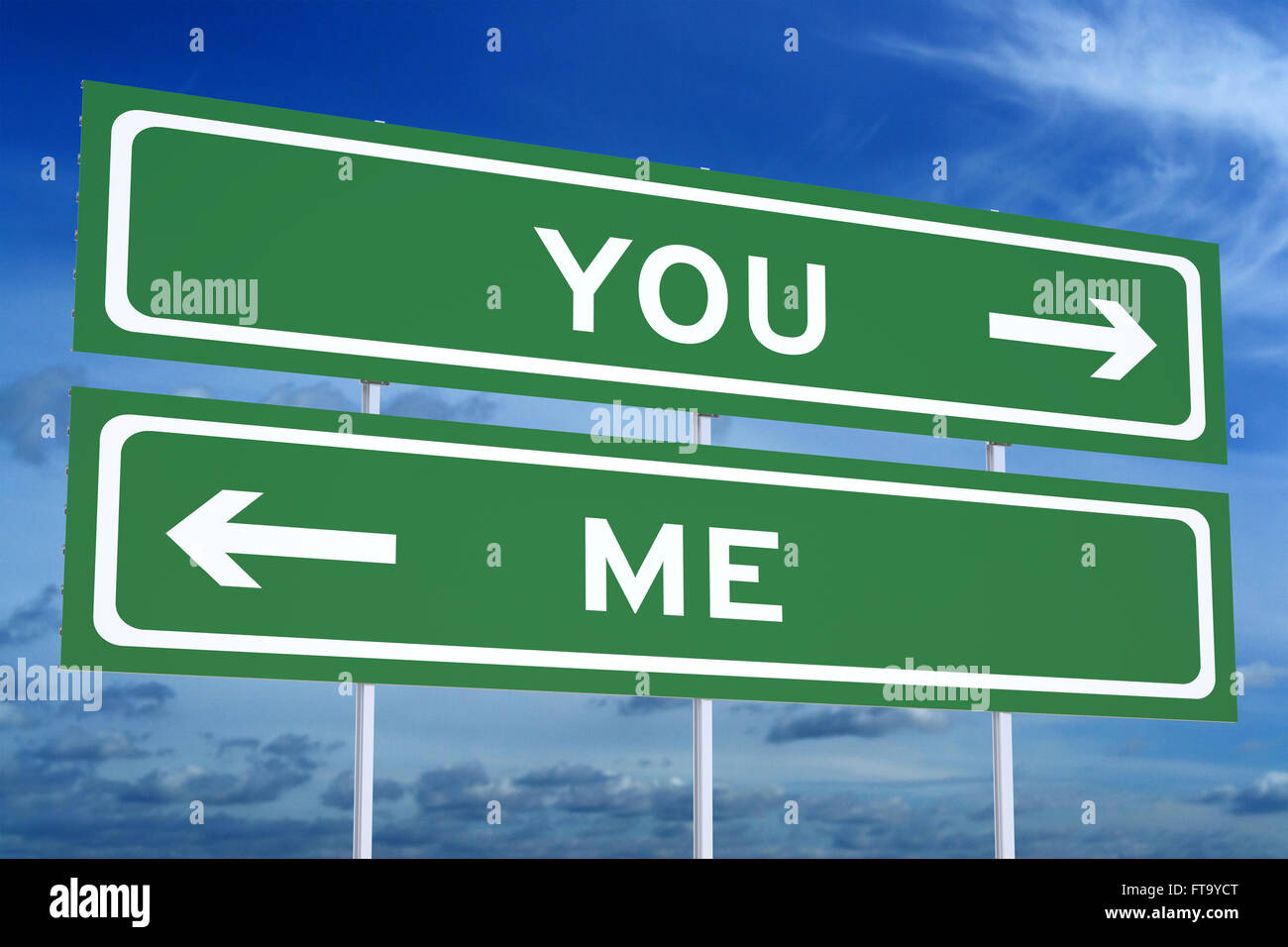 You or Me concept on the road signpost, 3D rendering Stock Photo