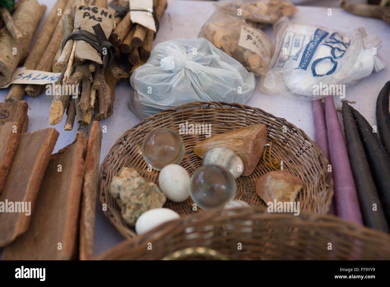 Herbal treatments and Potions for sale at the annual Healing Festival during Holy Week on Siquijor Island,Philippines Stock Photo