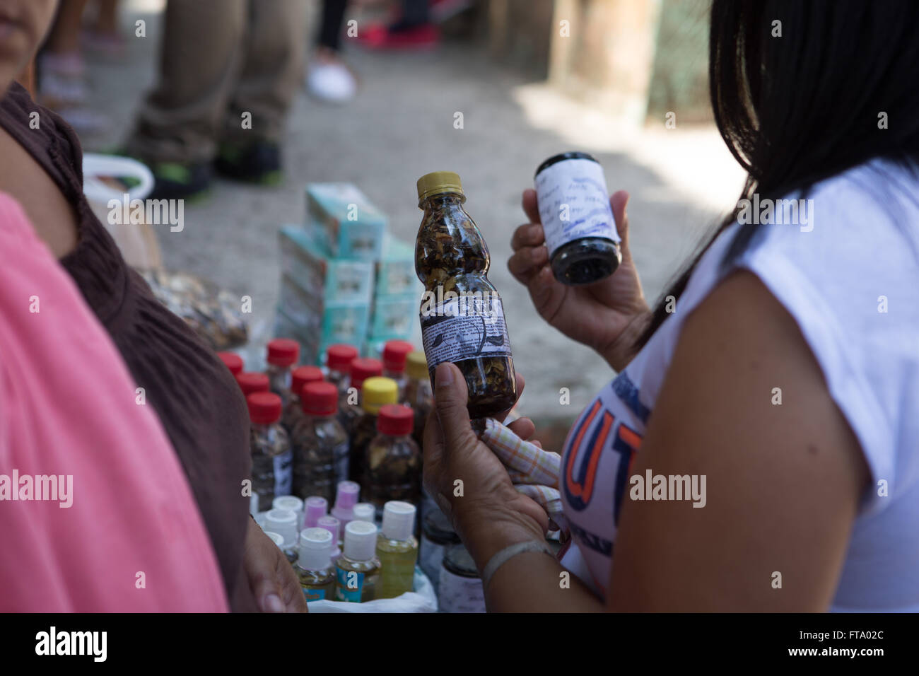 Various herbs & treatments for sale at the annual Healing Festival during Holy Week on the Island of Siquijor,Philippines. Stock Photo