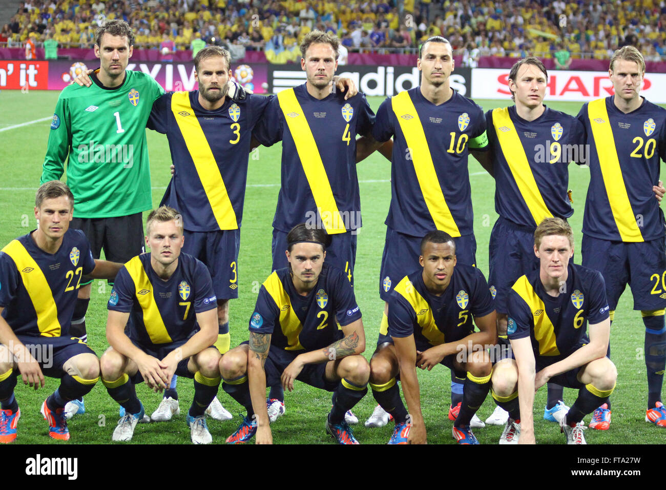 KYIV, UKRAINE - JUNE 11, 2012: Sweden national football team pose for a group photo before UEFA EURO 2012 game against Ukraine o Stock Photo