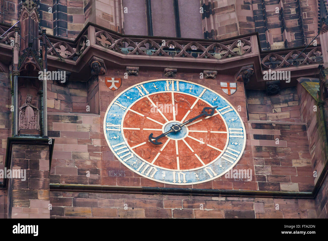 Details of Tower of Freiburg Munster Cathedral, a medieval church in Freiburg im Breisgau city, Baden-Wuerttemberg state, Germany Stock Photo