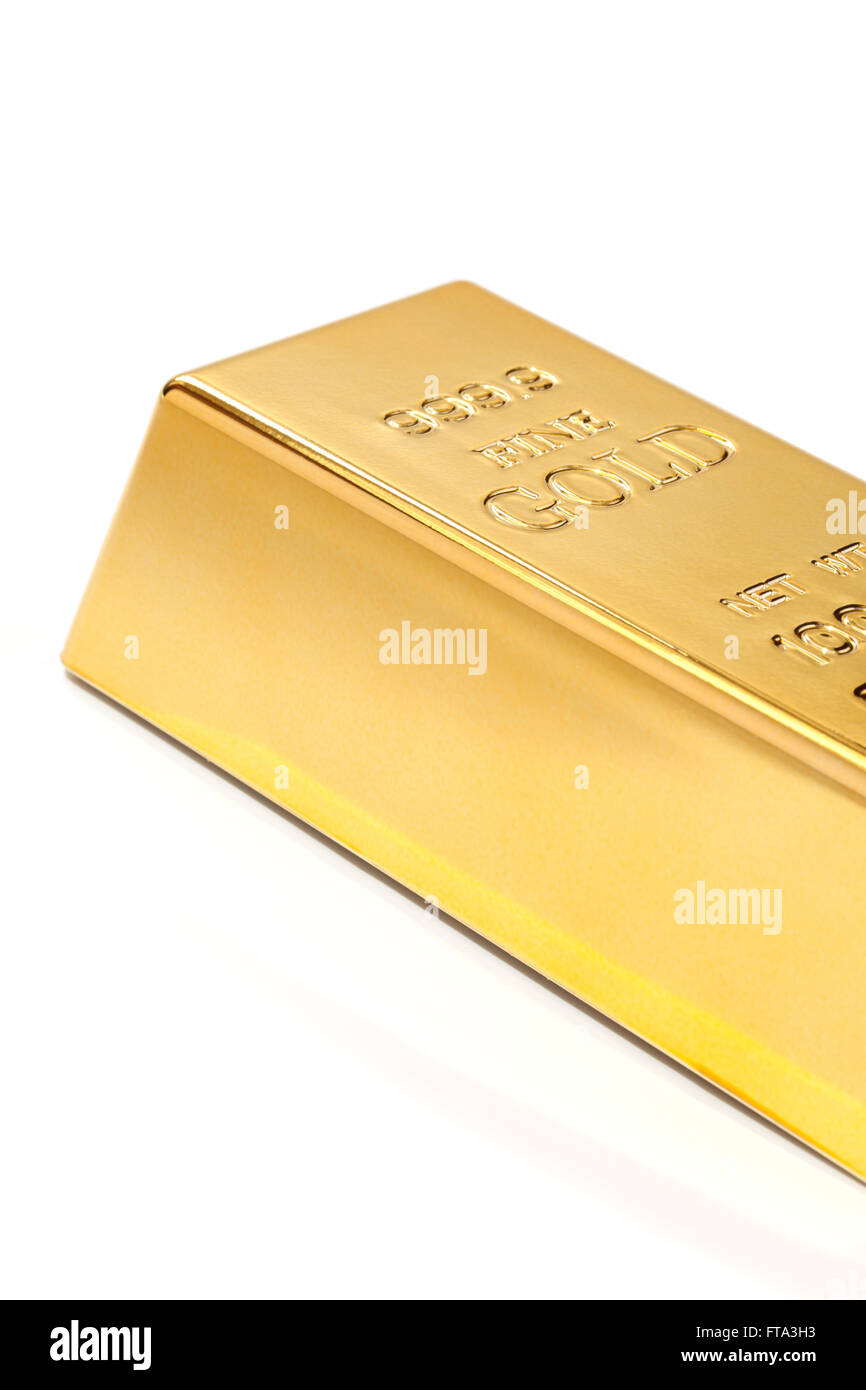 gold bullion close-up isolated on white background Stock Photo