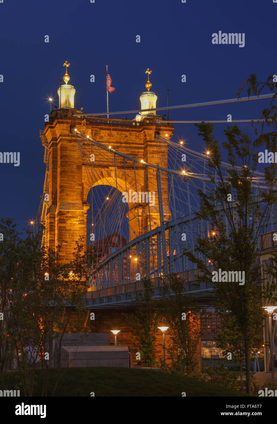 John A. Roebling Suspension Bridge. Cincinnati, Ohio, USA Stock Photo