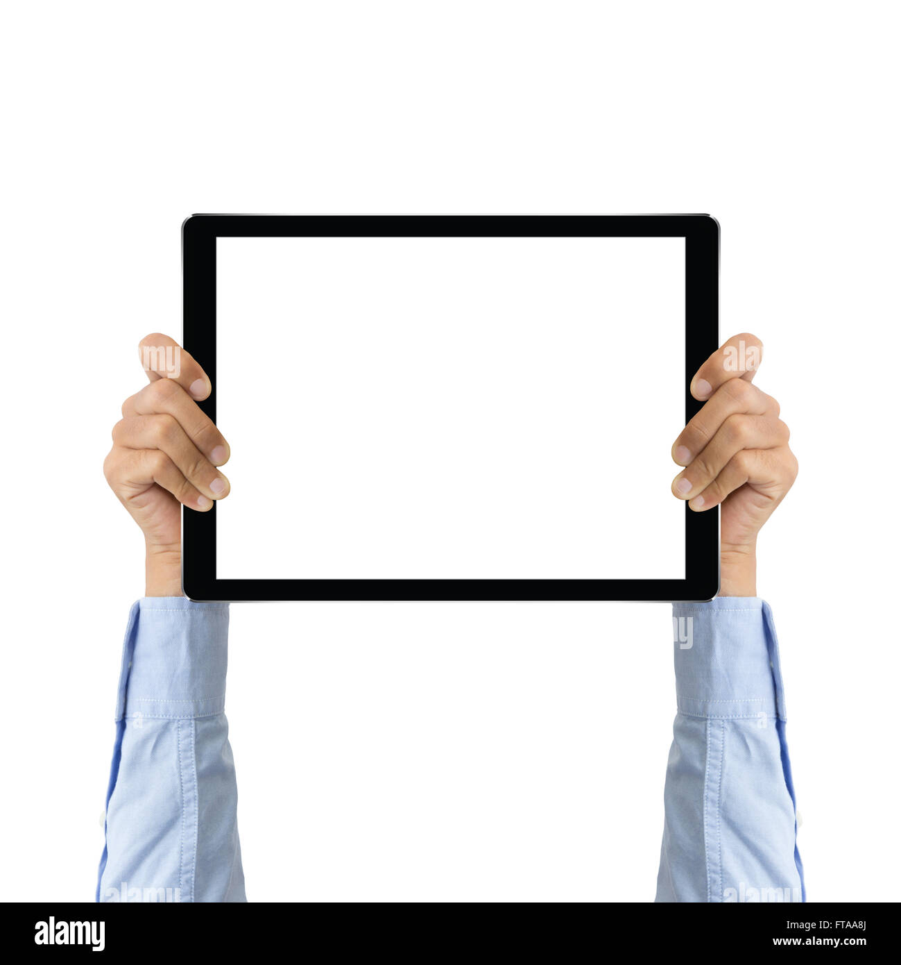 business hand holding tablet showing screen display Stock Photo